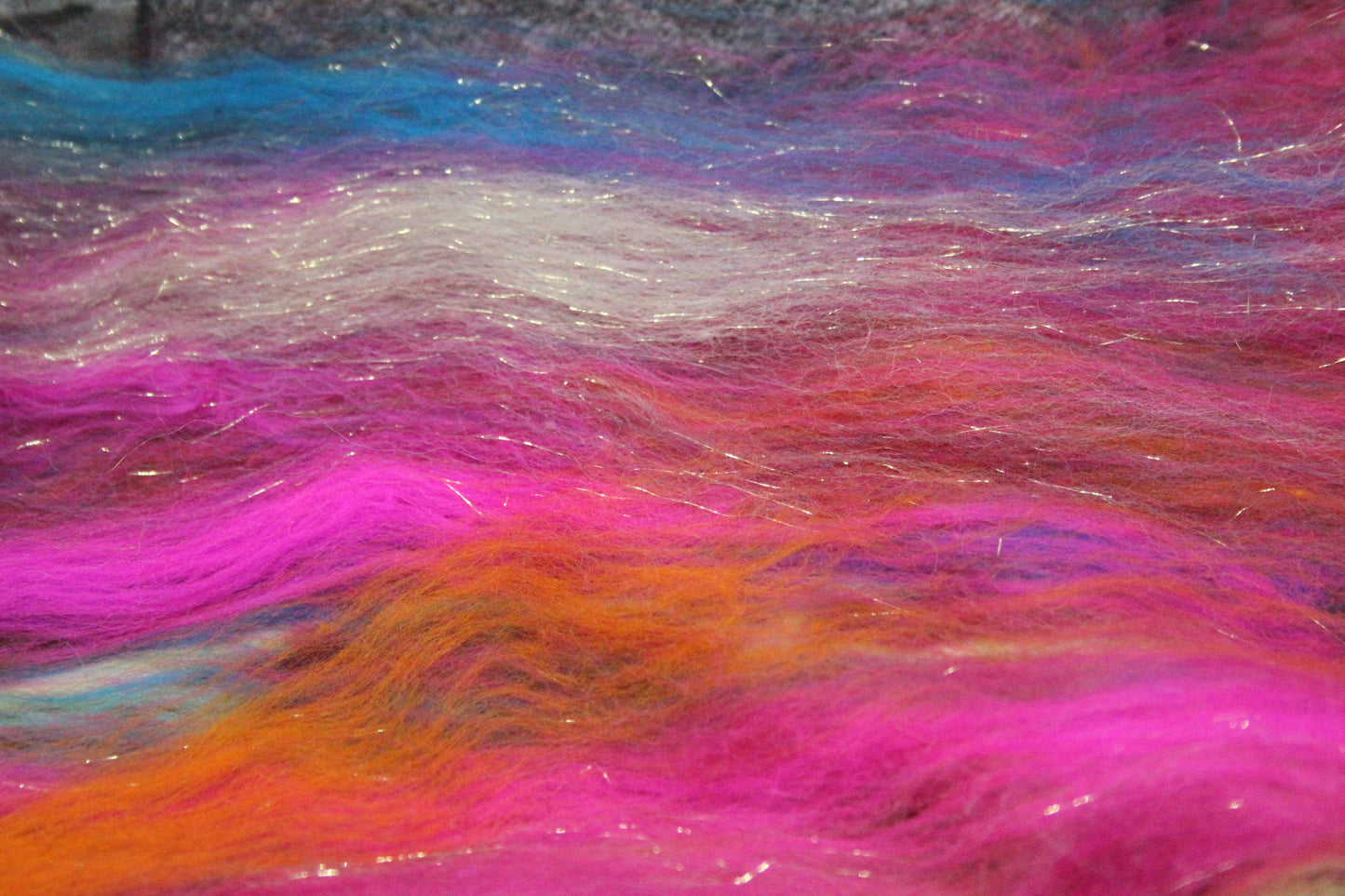 Merino Wool Blend - Red Pink Orange Blue Green + Scrap Yarns - 60 grams / 2.1 oz - Fibre for felting, spinning and weaving