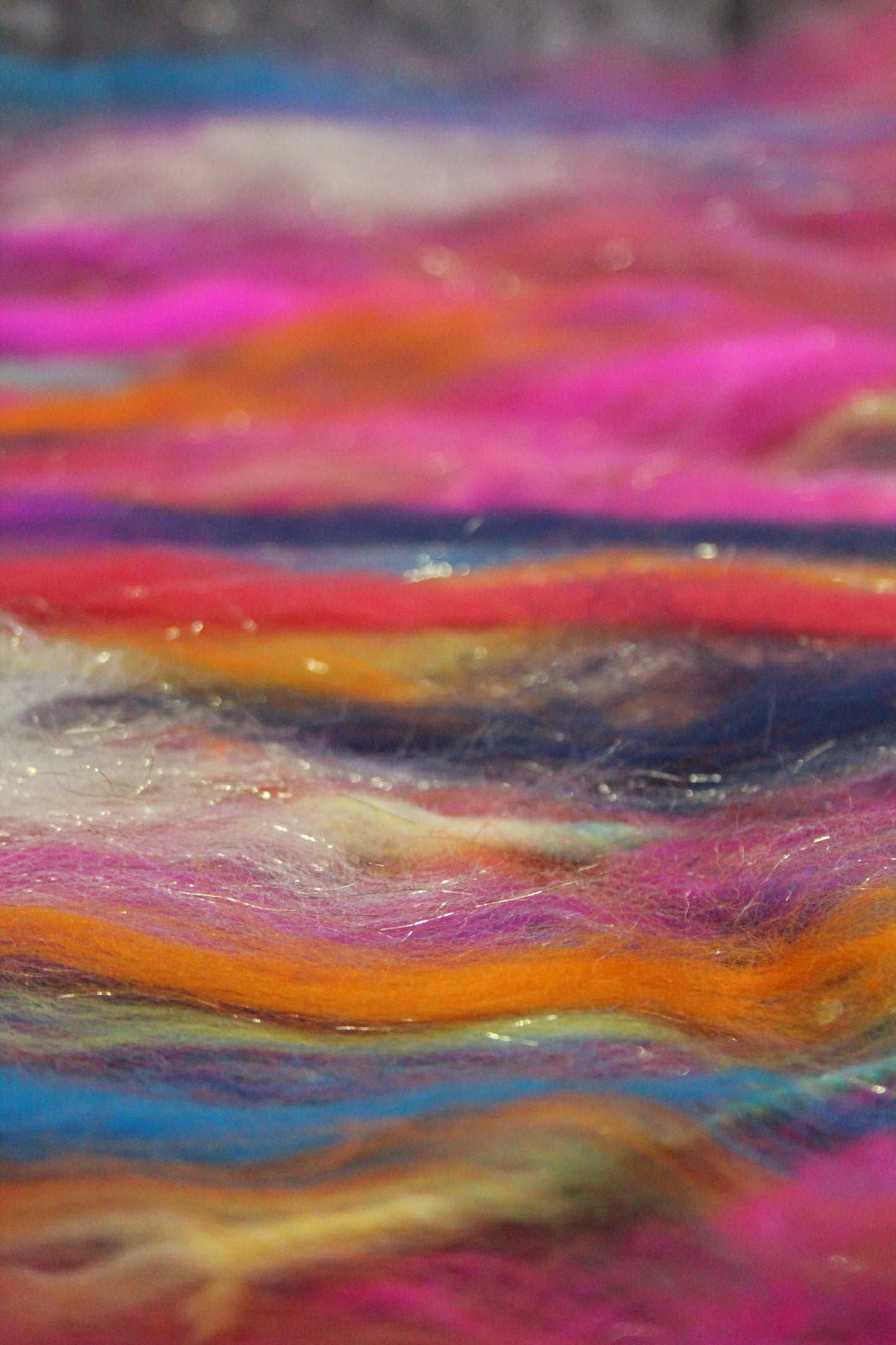 Merino Wool Blend - Red Pink Orange Blue Green + Scrap Yarns - 60 grams / 2.1 oz - Fibre for felting, spinning and weaving
