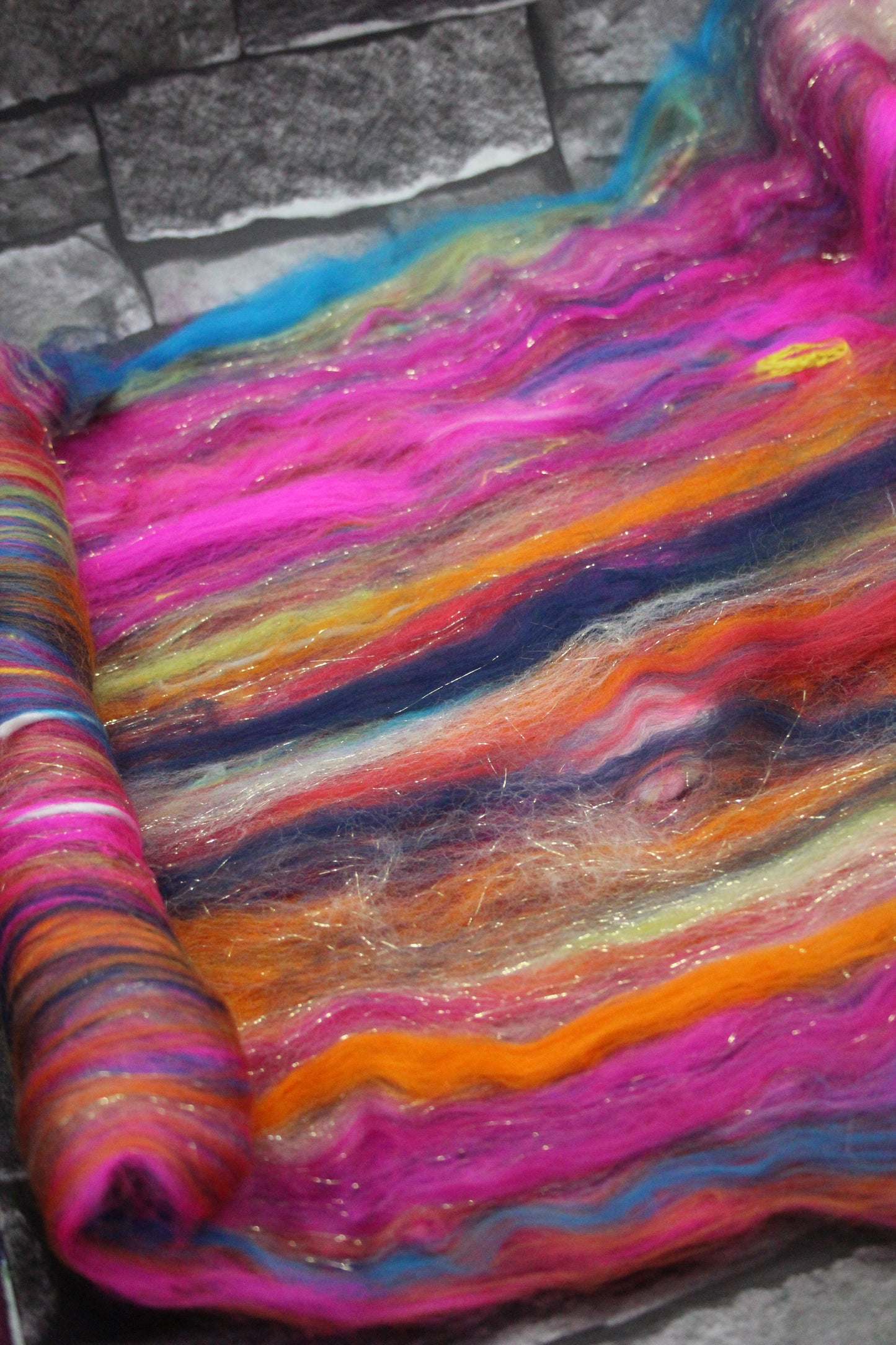 Merino Wool Blend - Red Pink Orange Blue Green + Scrap Yarns - 60 grams / 2.1 oz - Fibre for felting, spinning and weaving
