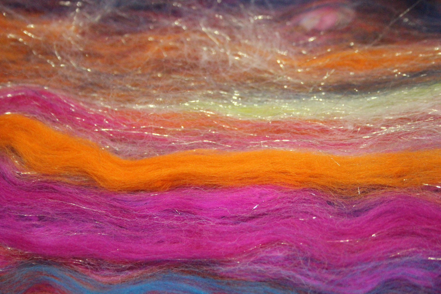Merino Wool Blend - Red Pink Orange Blue Green + Scrap Yarns - 60 grams / 2.1 oz - Fibre for felting, spinning and weaving