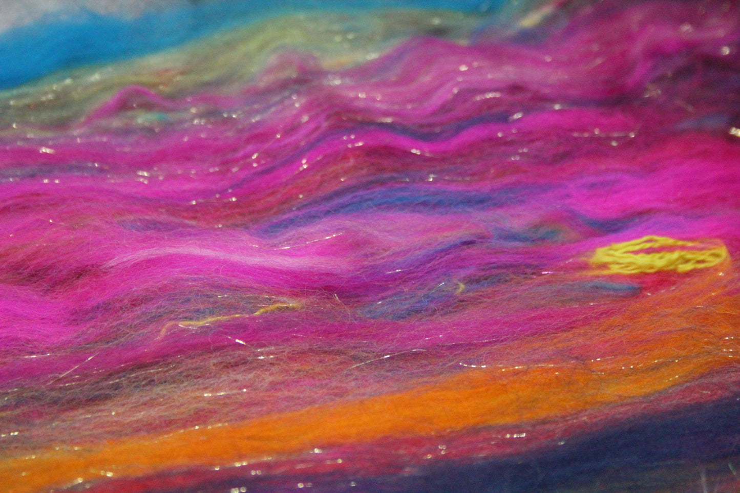 Merino Wool Blend - Red Pink Orange Blue Green + Scrap Yarns - 60 grams / 2.1 oz - Fibre for felting, spinning and weaving