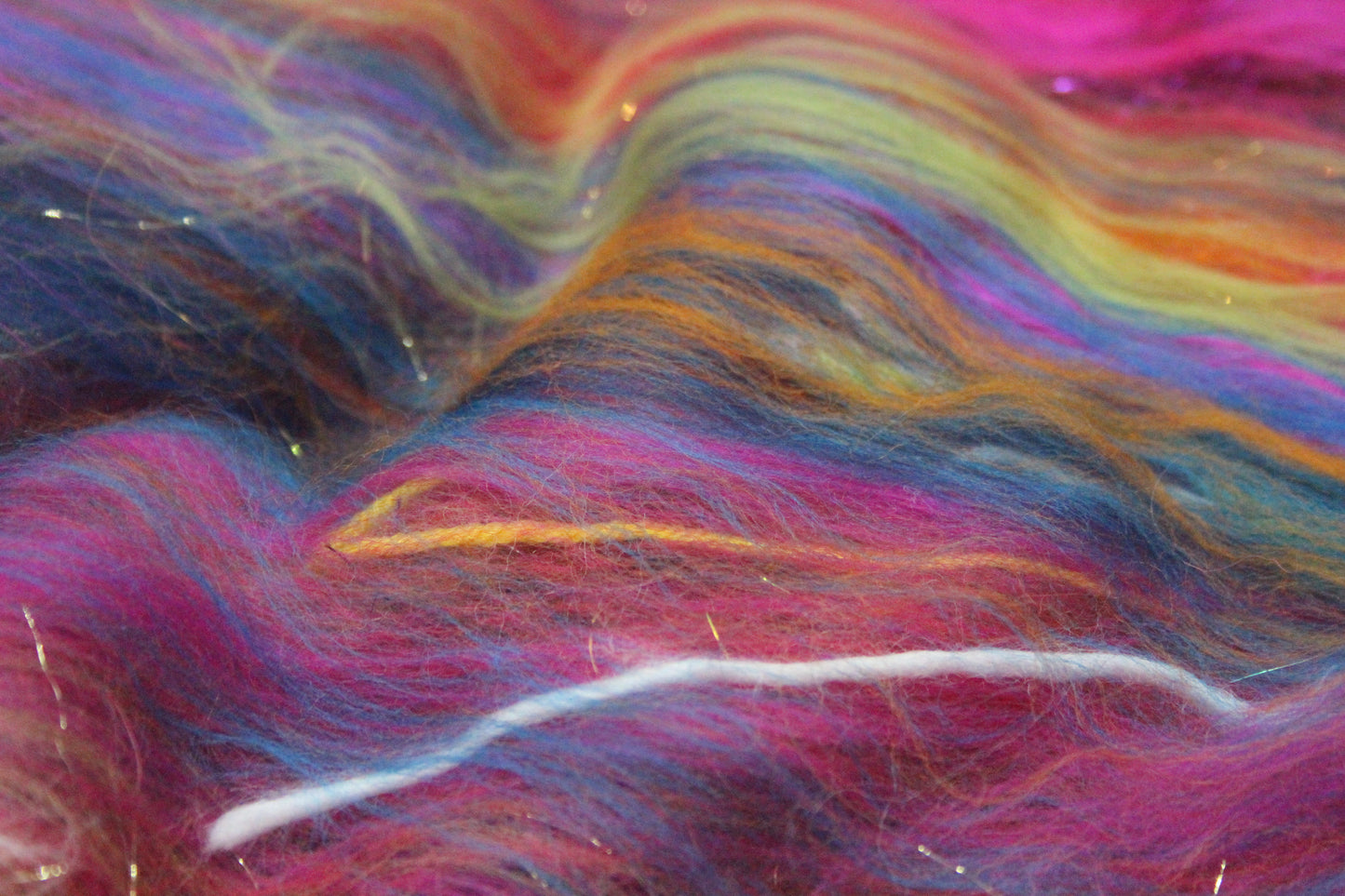 Merino Wool Blend - Red Pink Orange Blue Green + Scrap Yarns - 60 grams / 2.1 oz - Fibre for felting, spinning and weaving