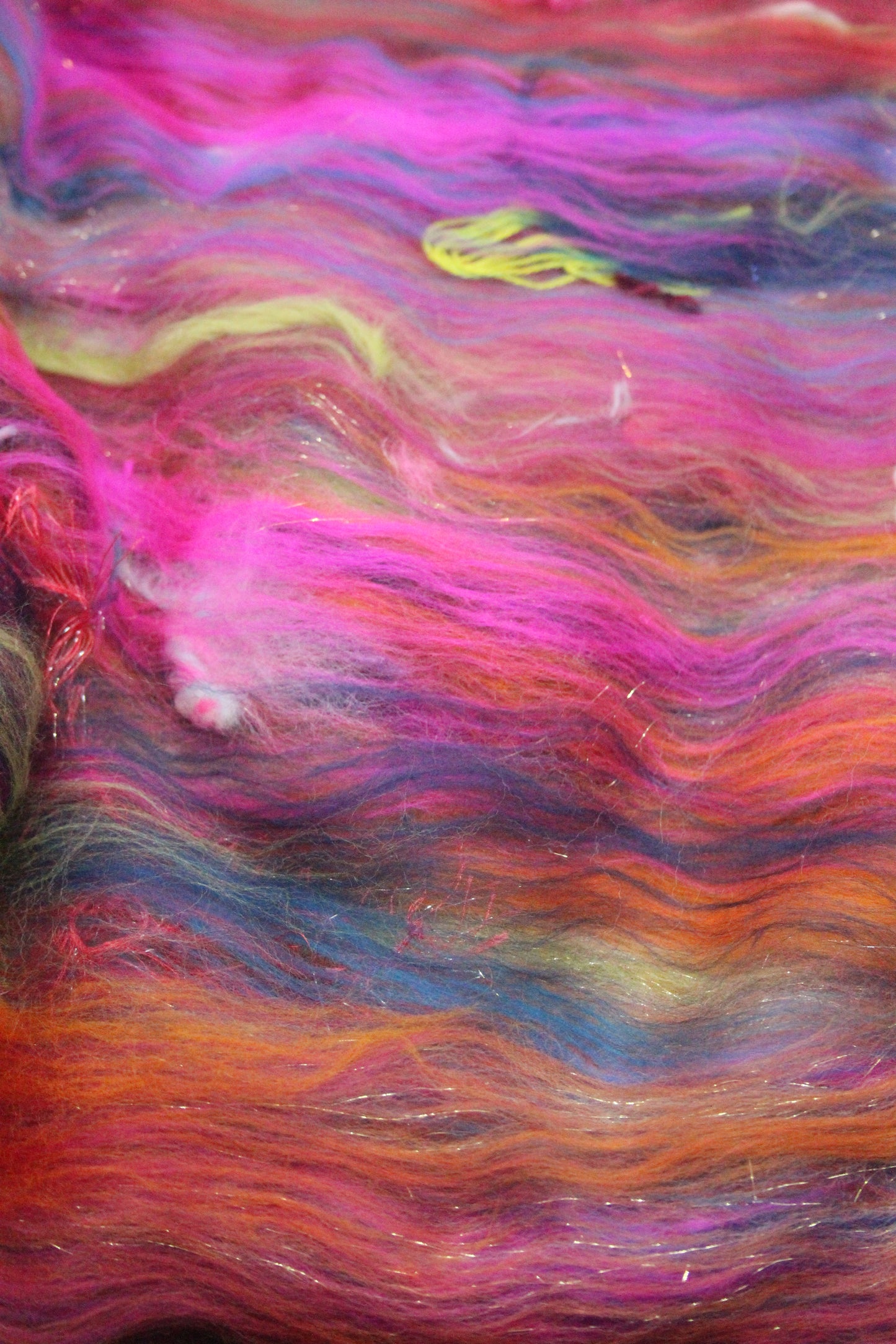 Merino Wool Blend - Red Pink Orange Blue Green + Scrap Yarns - 60 grams / 2.1 oz - Fibre for felting, spinning and weaving
