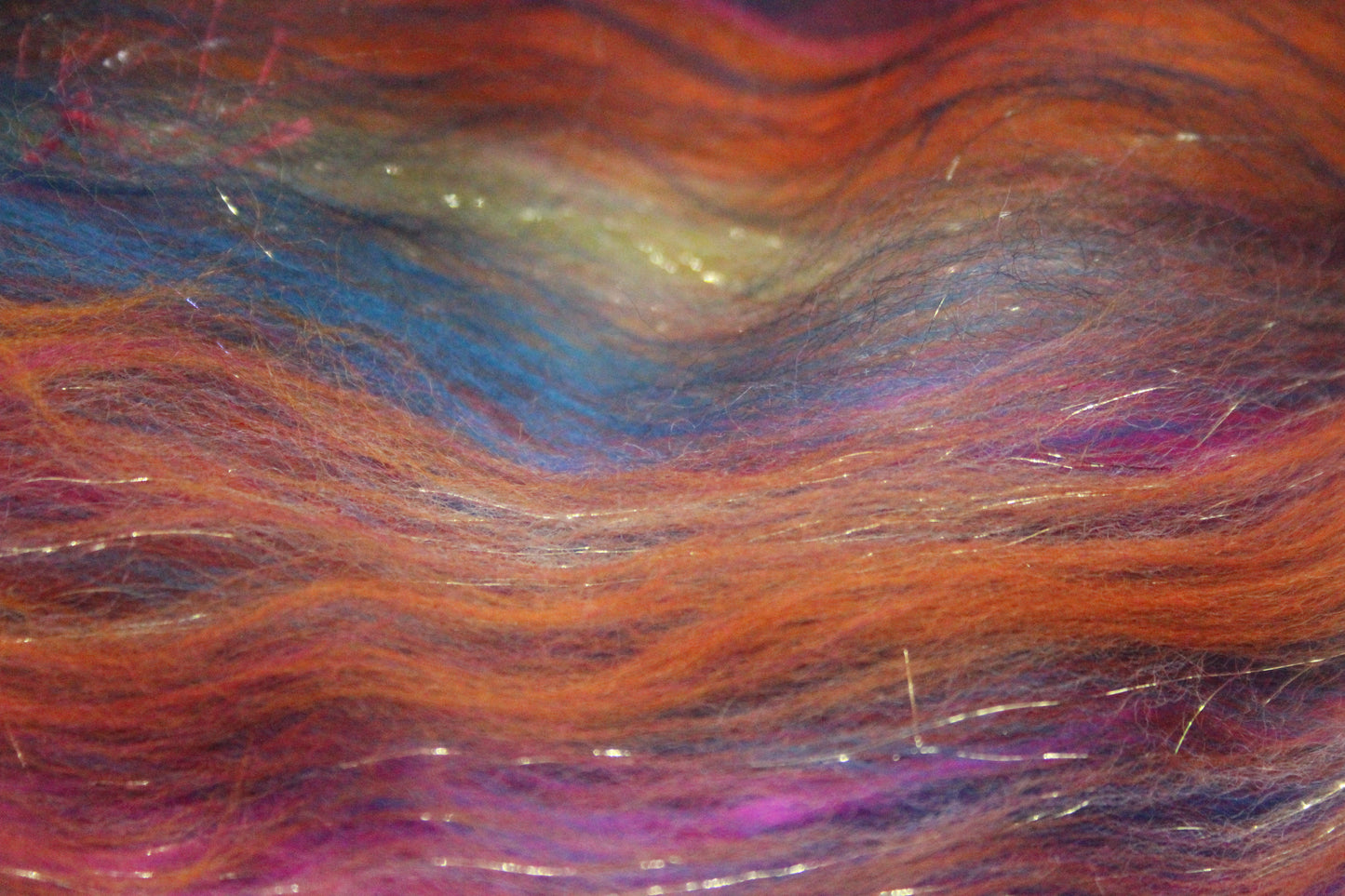 Merino Wool Blend - Red Pink Orange Blue Green + Scrap Yarns - 60 grams / 2.1 oz - Fibre for felting, spinning and weaving