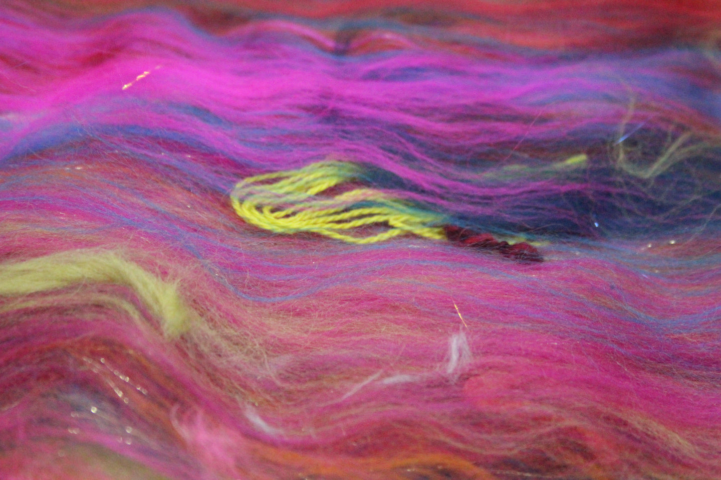 Merino Wool Blend - Red Pink Orange Blue Green + Scrap Yarns - 60 grams / 2.1 oz - Fibre for felting, spinning and weaving
