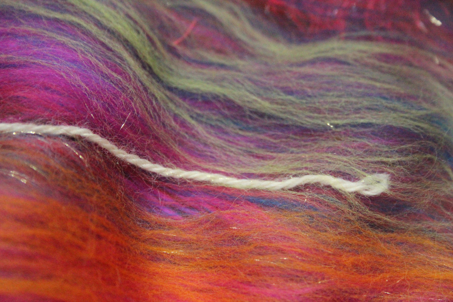 Merino Wool Blend - Red Pink Orange Blue Green + Scrap Yarns - 60 grams / 2.1 oz - Fibre for felting, spinning and weaving