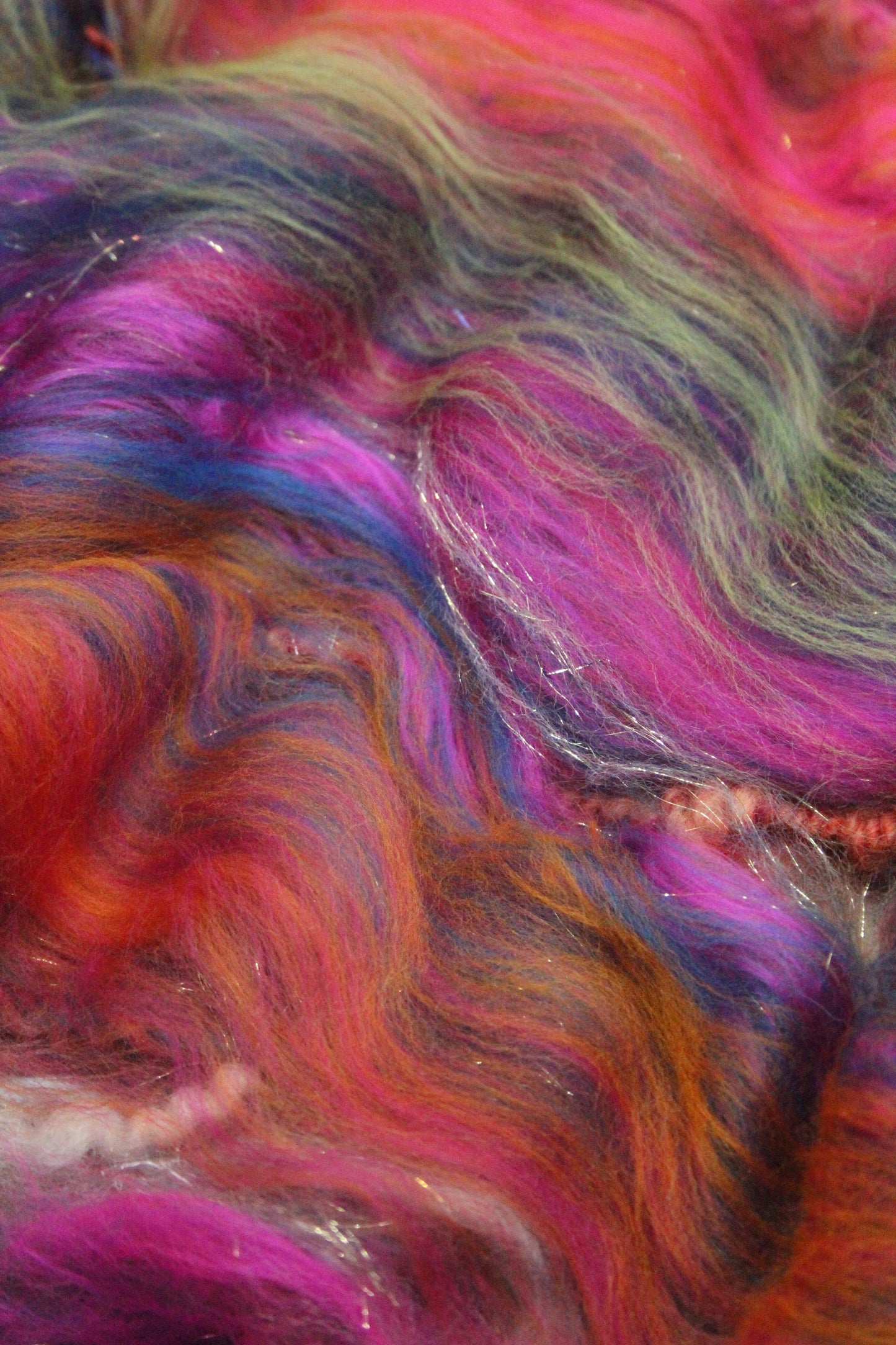 Merino Wool Blend - Red Pink Orange Blue Green + Scrap Yarns - 60 grams / 2.1 oz - Fibre for felting, spinning and weaving