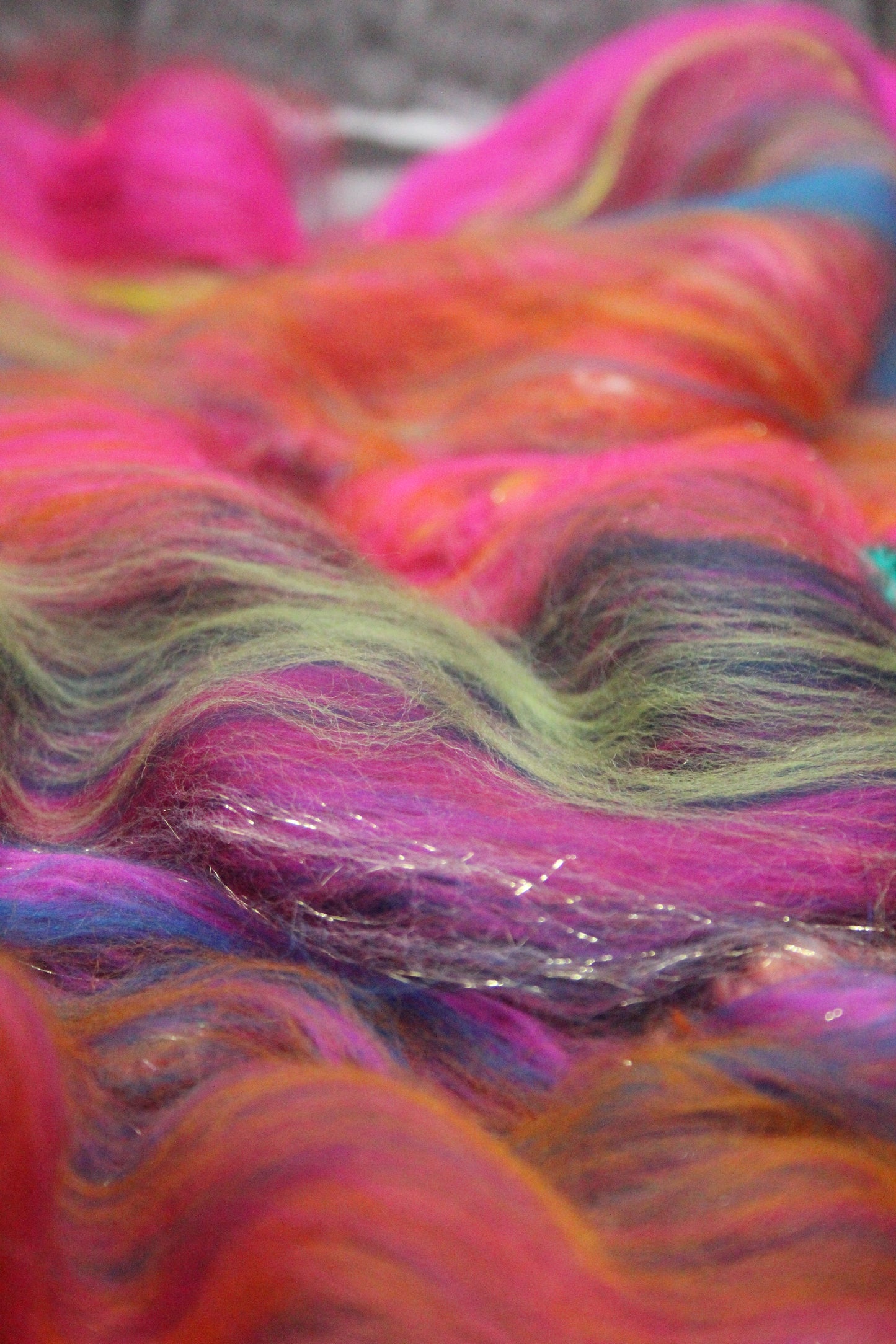 Merino Wool Blend - Red Pink Orange Blue Green + Scrap Yarns - 60 grams / 2.1 oz - Fibre for felting, spinning and weaving