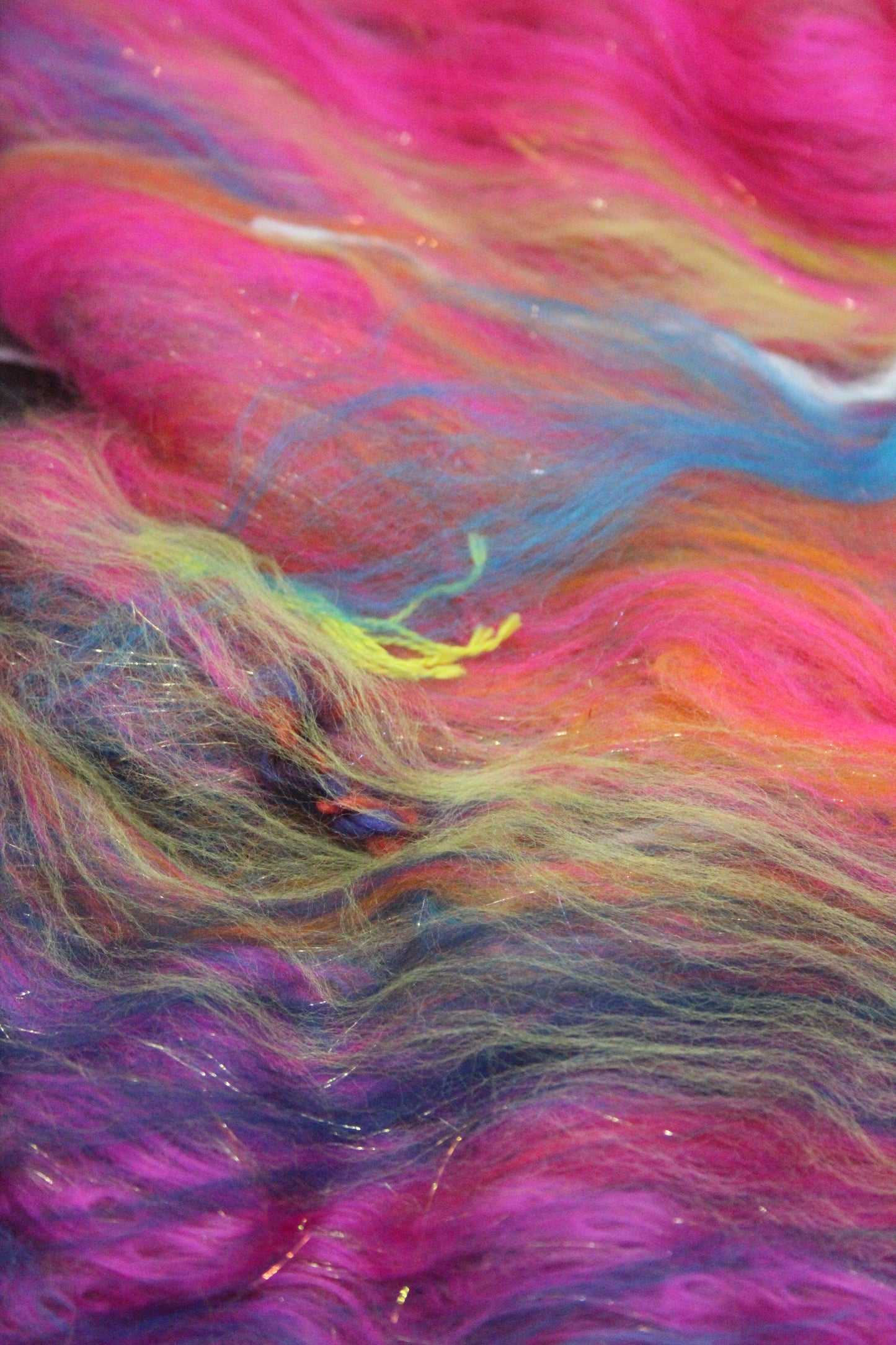 Merino Wool Blend - Red Pink Orange Blue Green + Scrap Yarns - 60 grams / 2.1 oz - Fibre for felting, spinning and weaving