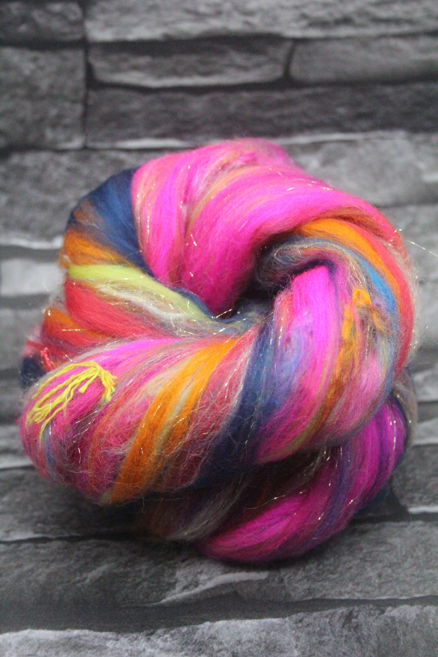 Merino Wool Blend - Red Pink Orange Blue Green + Scrap Yarns - 60 grams / 2.1 oz - Fibre for felting, spinning and weaving