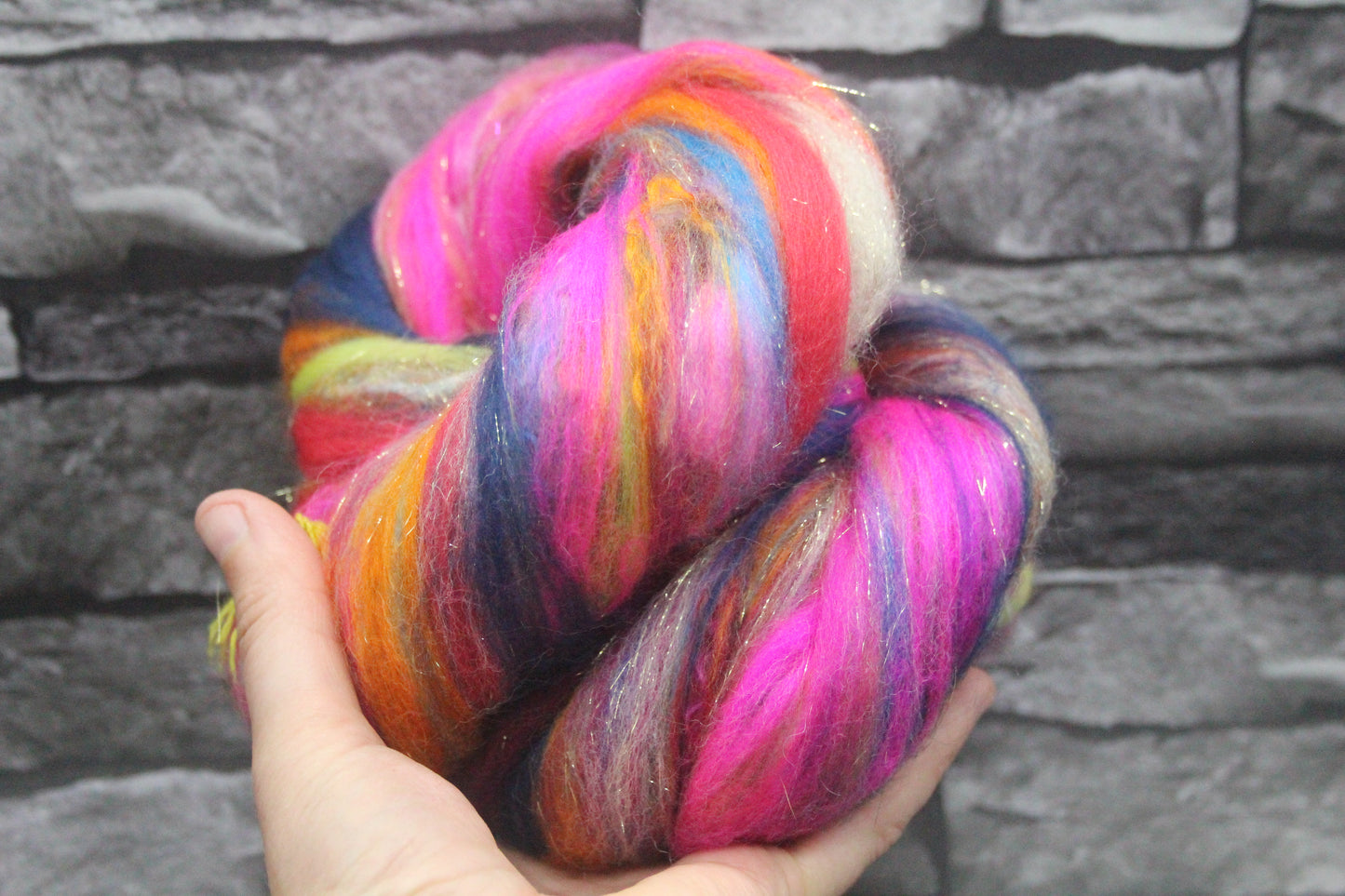 Merino Wool Blend - Red Pink Orange Blue Green + Scrap Yarns - 60 grams / 2.1 oz - Fibre for felting, spinning and weaving
