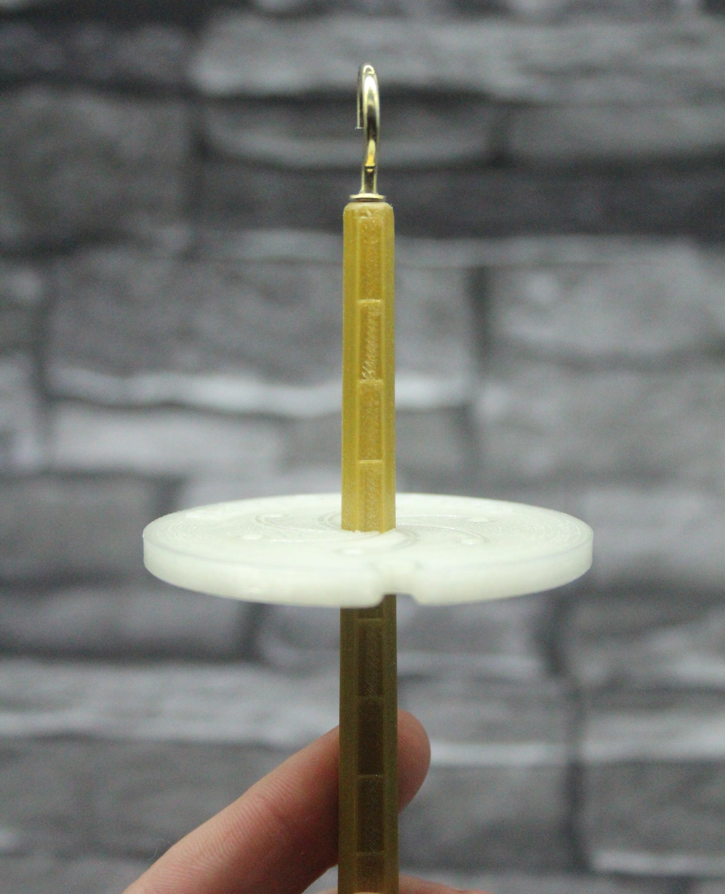 Top Whorl Spindle - (Imperfect) - Flat Pack - Glittery Gold with a glow in the dark whorl
