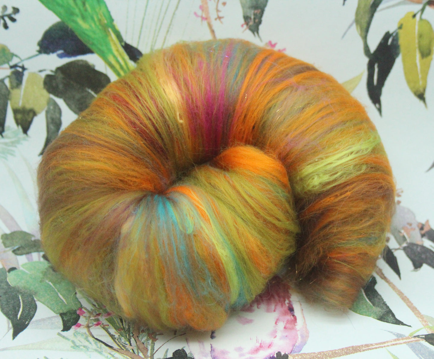 Supersoft Merino Art Batt - Green Brown Orange - 58 grams 2 oz - Wool for felting, spinning and weaving