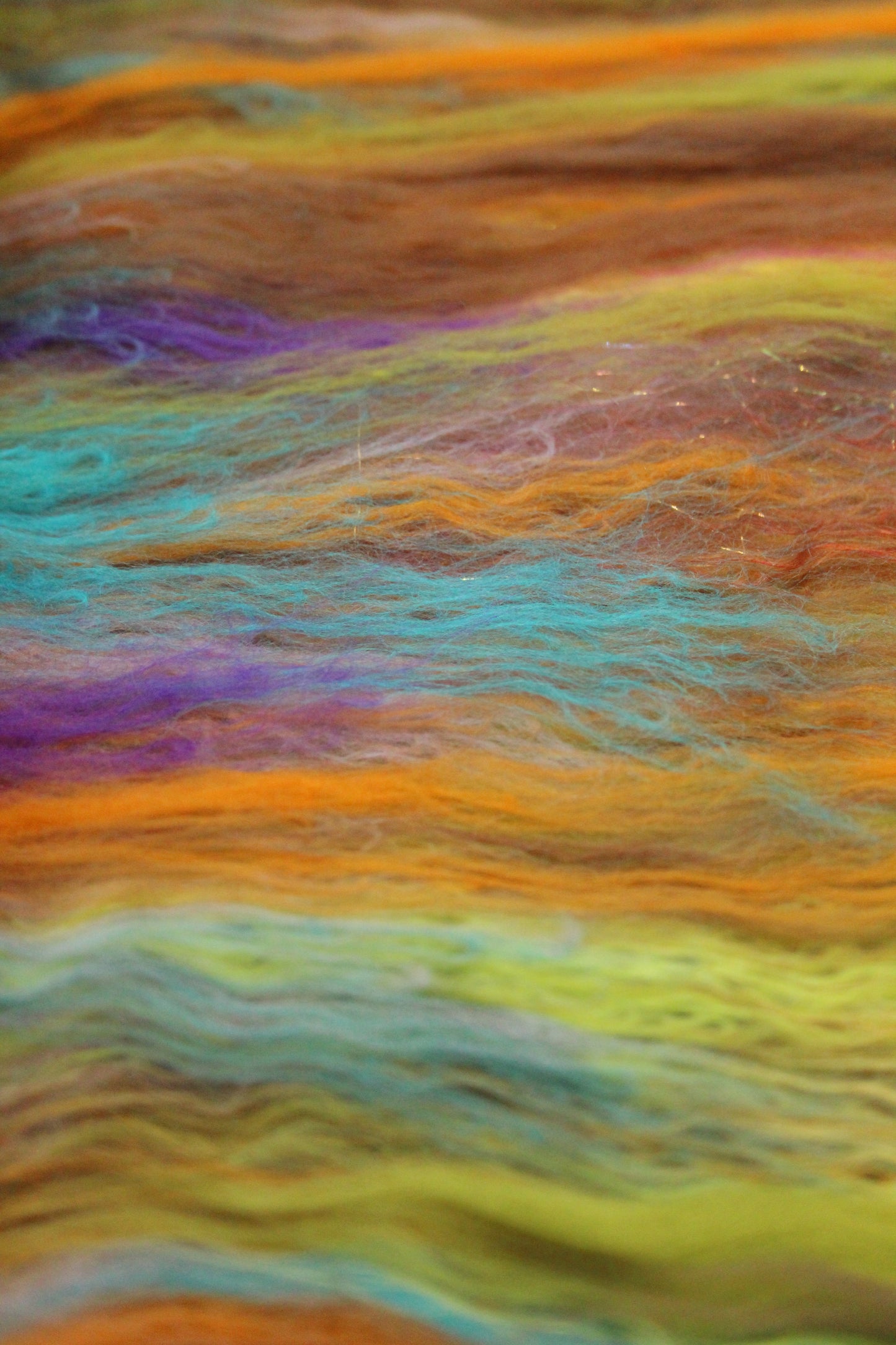 Supersoft Merino Art Batt - Green Brown Orange - 58 grams 2 oz - Wool for felting, spinning and weaving