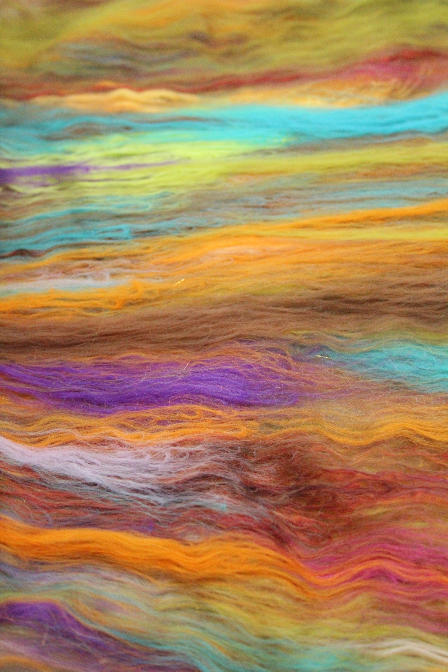Supersoft Merino Art Batt - Green Brown Orange - 58 grams 2 oz - Wool for felting, spinning and weaving
