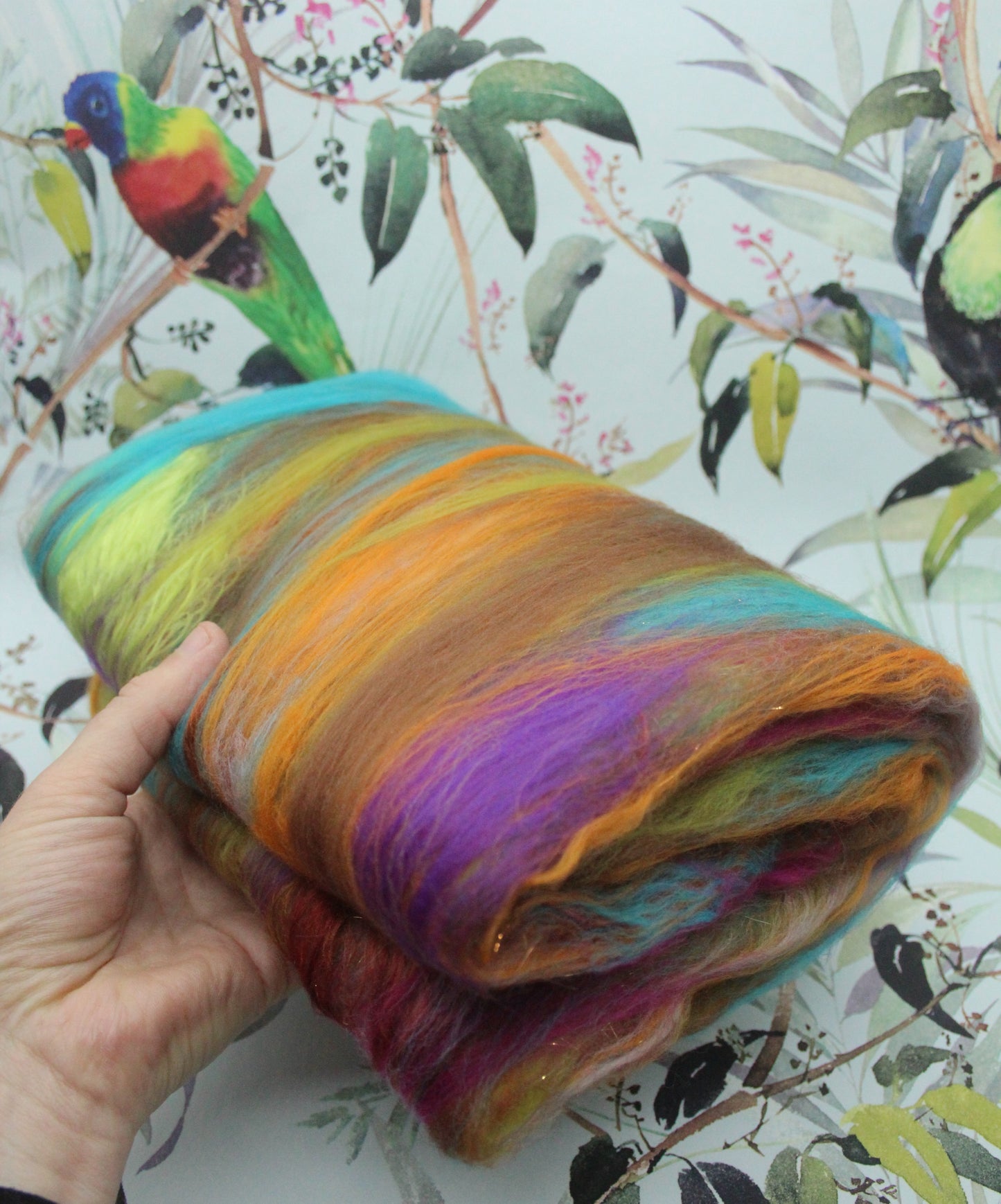 Supersoft Merino Art Batt - Green Brown Orange - 58 grams 2 oz - Wool for felting, spinning and weaving