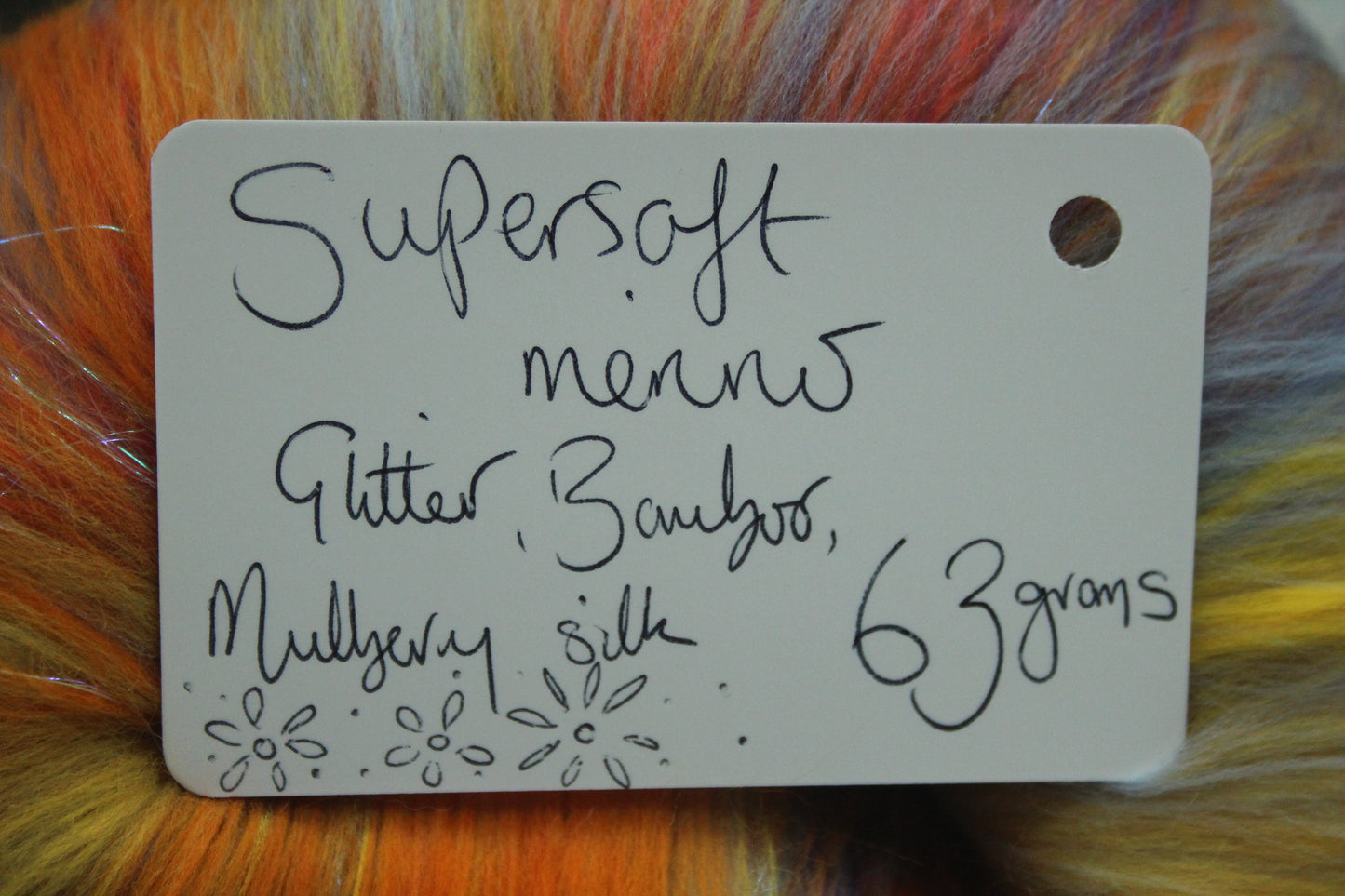 Supersoft Merino Art Batt - Orange Yellow Blue - 63 grams 2.2 oz - Wool for felting, spinning and weaving