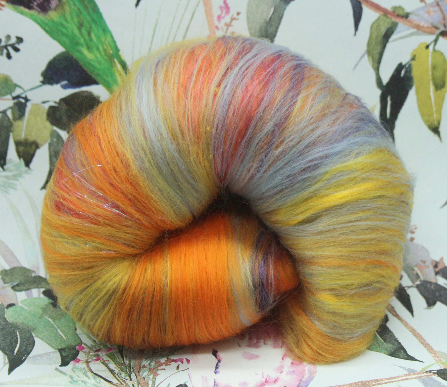 Supersoft Merino Art Batt - Orange Yellow Blue - 63 grams 2.2 oz - Wool for felting, spinning and weaving