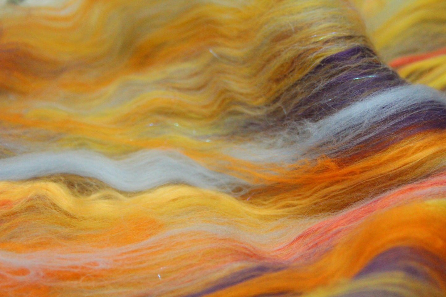 Supersoft Merino Art Batt - Orange Yellow Blue - 63 grams 2.2 oz - Wool for felting, spinning and weaving