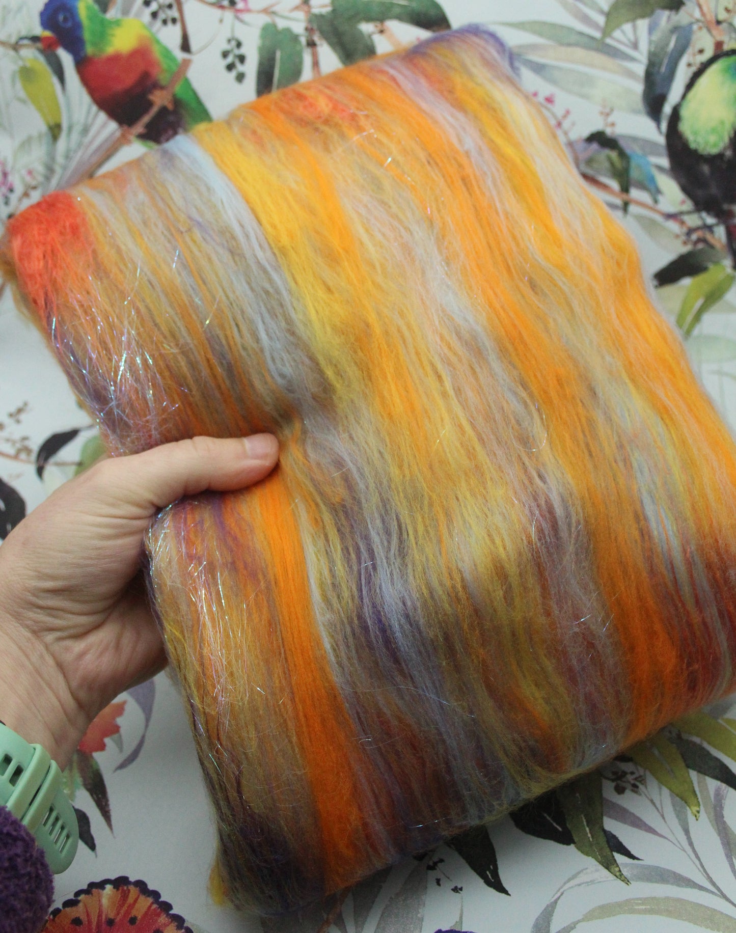 Supersoft Merino Art Batt - Orange Yellow Blue - 63 grams 2.2 oz - Wool for felting, spinning and weaving