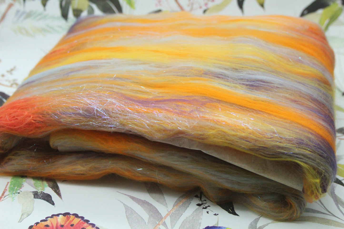 Supersoft Merino Art Batt - Orange Yellow Blue - 63 grams 2.2 oz - Wool for felting, spinning and weaving