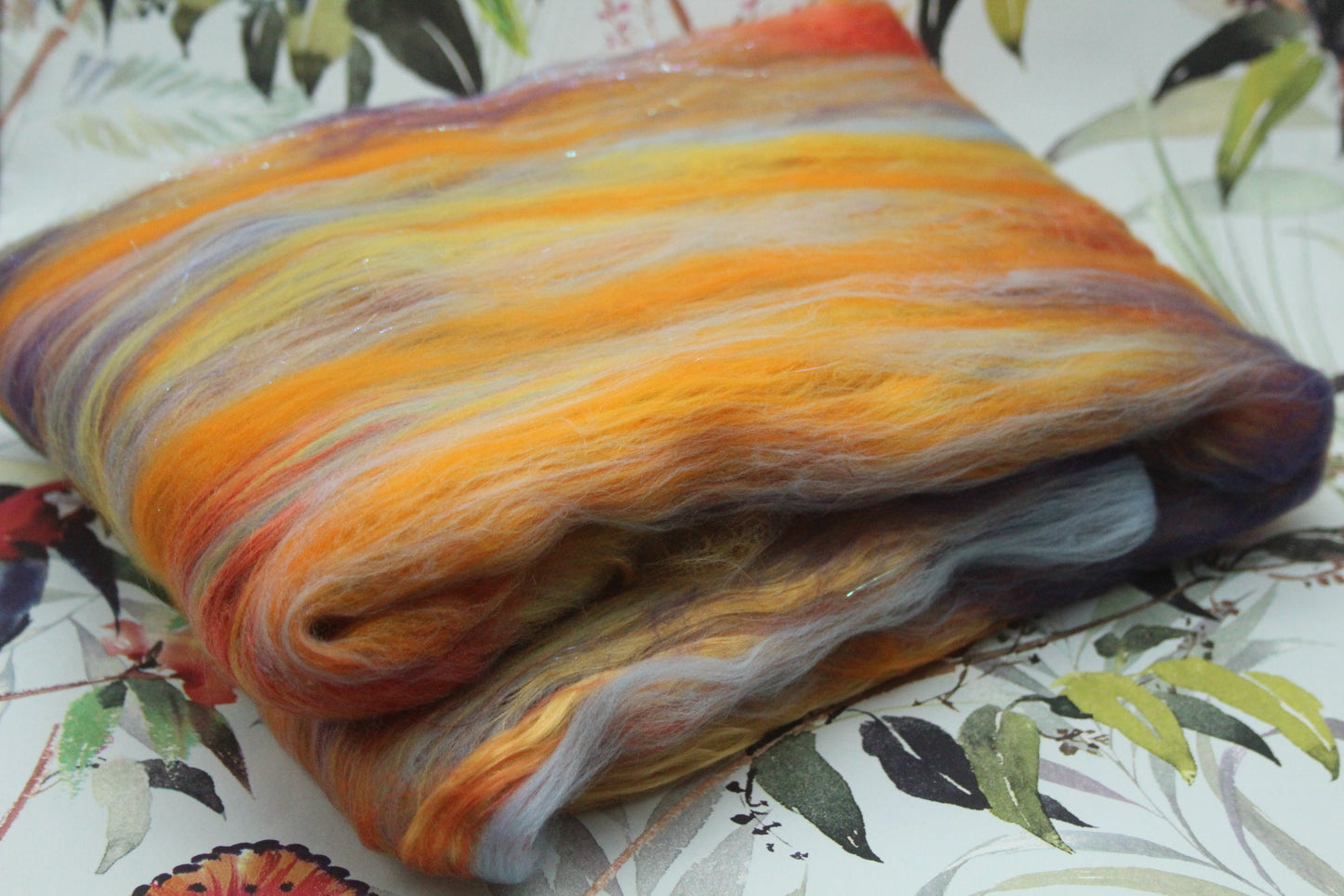 Supersoft Merino Art Batt - Orange Yellow Blue - 63 grams 2.2 oz - Wool for felting, spinning and weaving