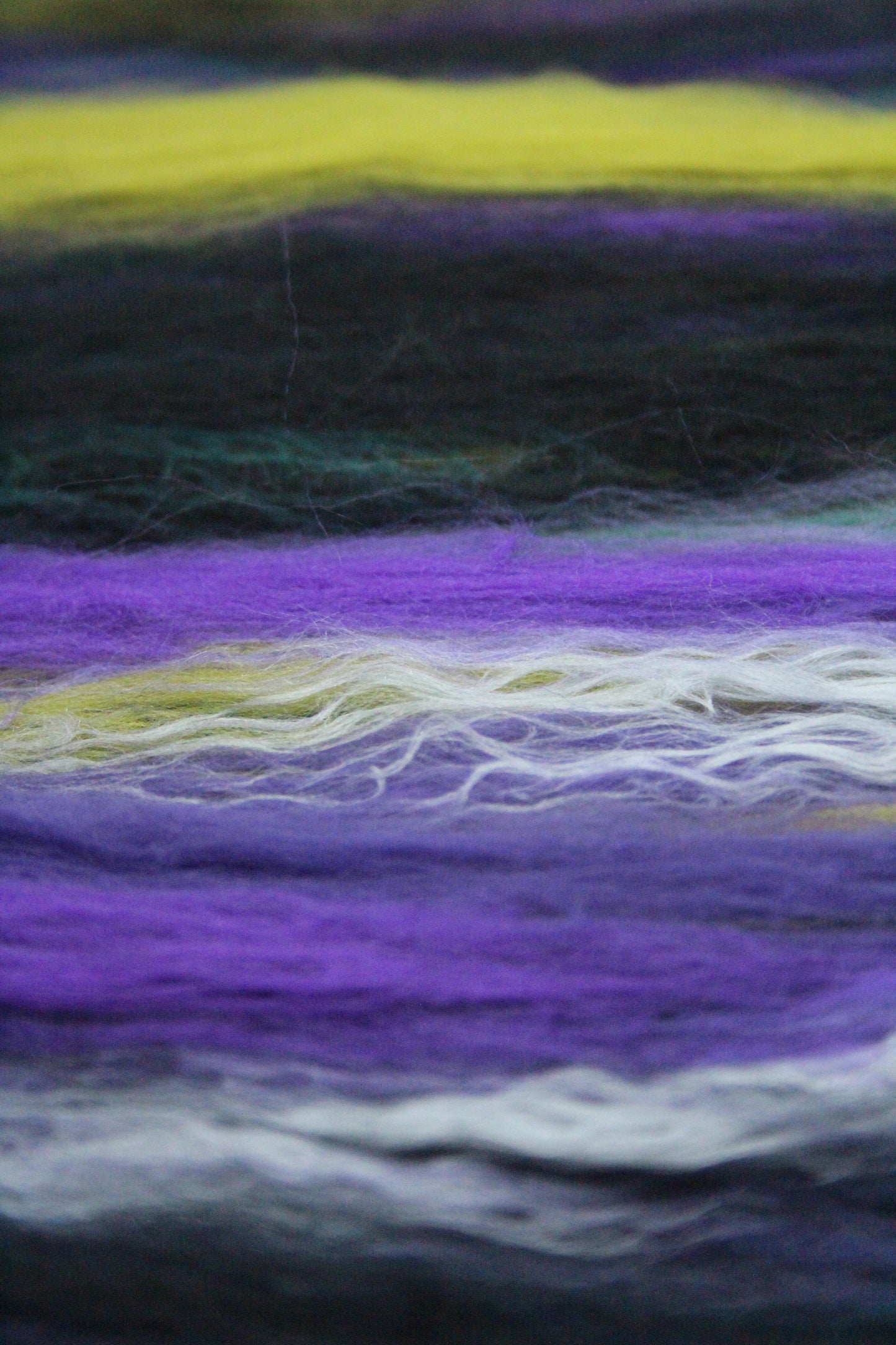 Supersoft Merino Art Batt - Black Purple Green - 91 grams 3.2 oz - Wool for felting, spinning and weaving