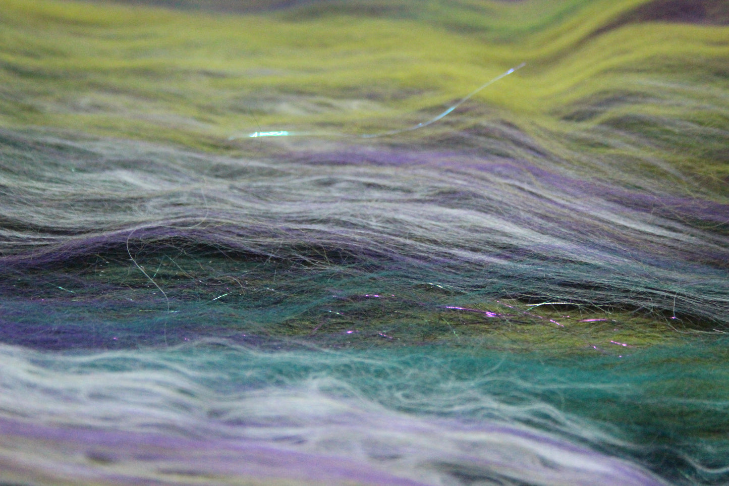 Supersoft Merino Art Batt - Black Purple Green - 91 grams 3.2 oz - Wool for felting, spinning and weaving