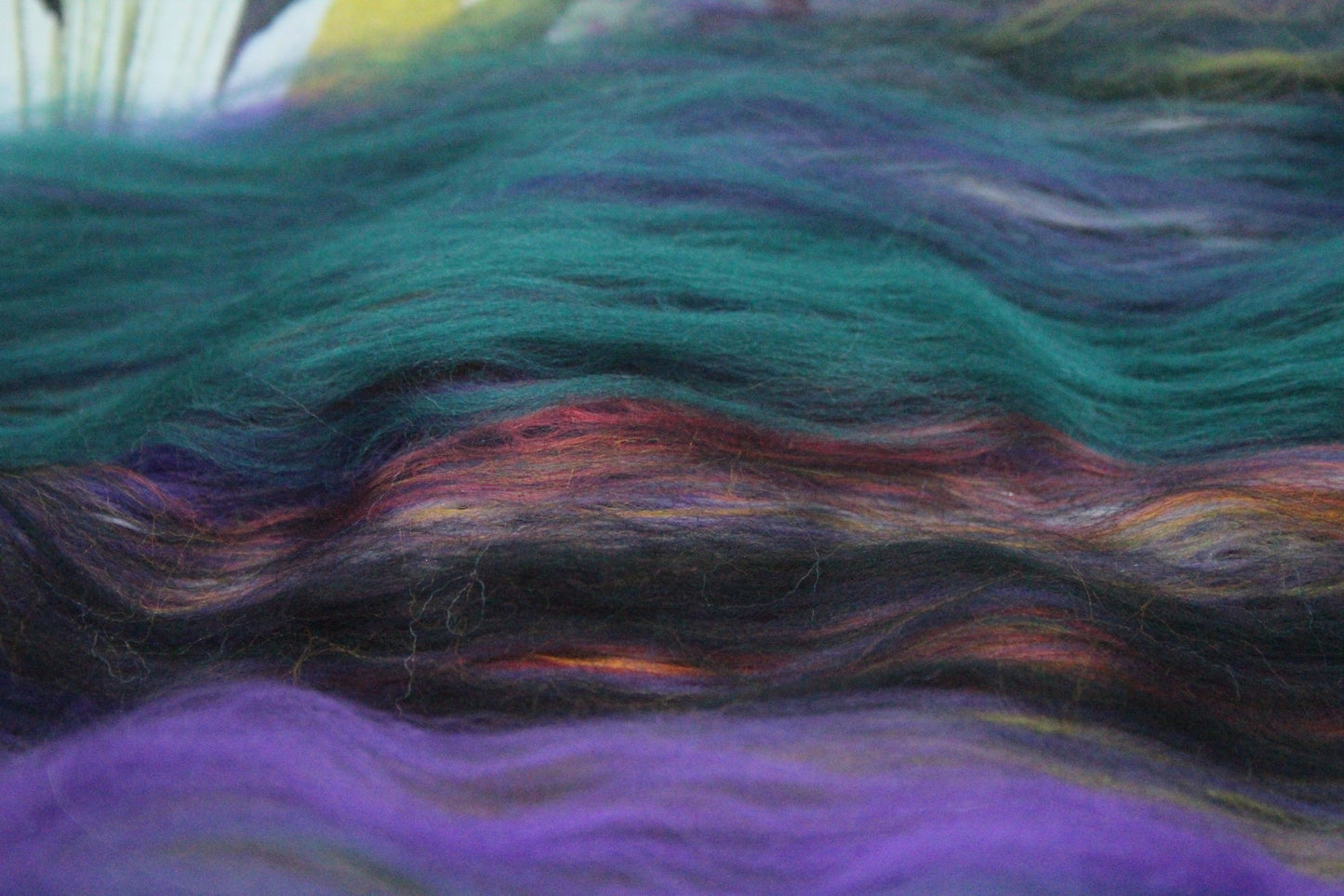Supersoft Merino Art Batt - Black Purple Green - 91 grams 3.2 oz - Wool for felting, spinning and weaving