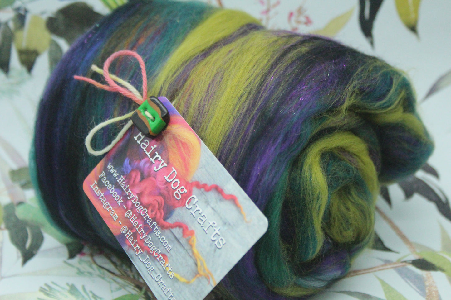 Supersoft Merino Art Batt - Black Purple Green - 91 grams 3.2 oz - Wool for felting, spinning and weaving