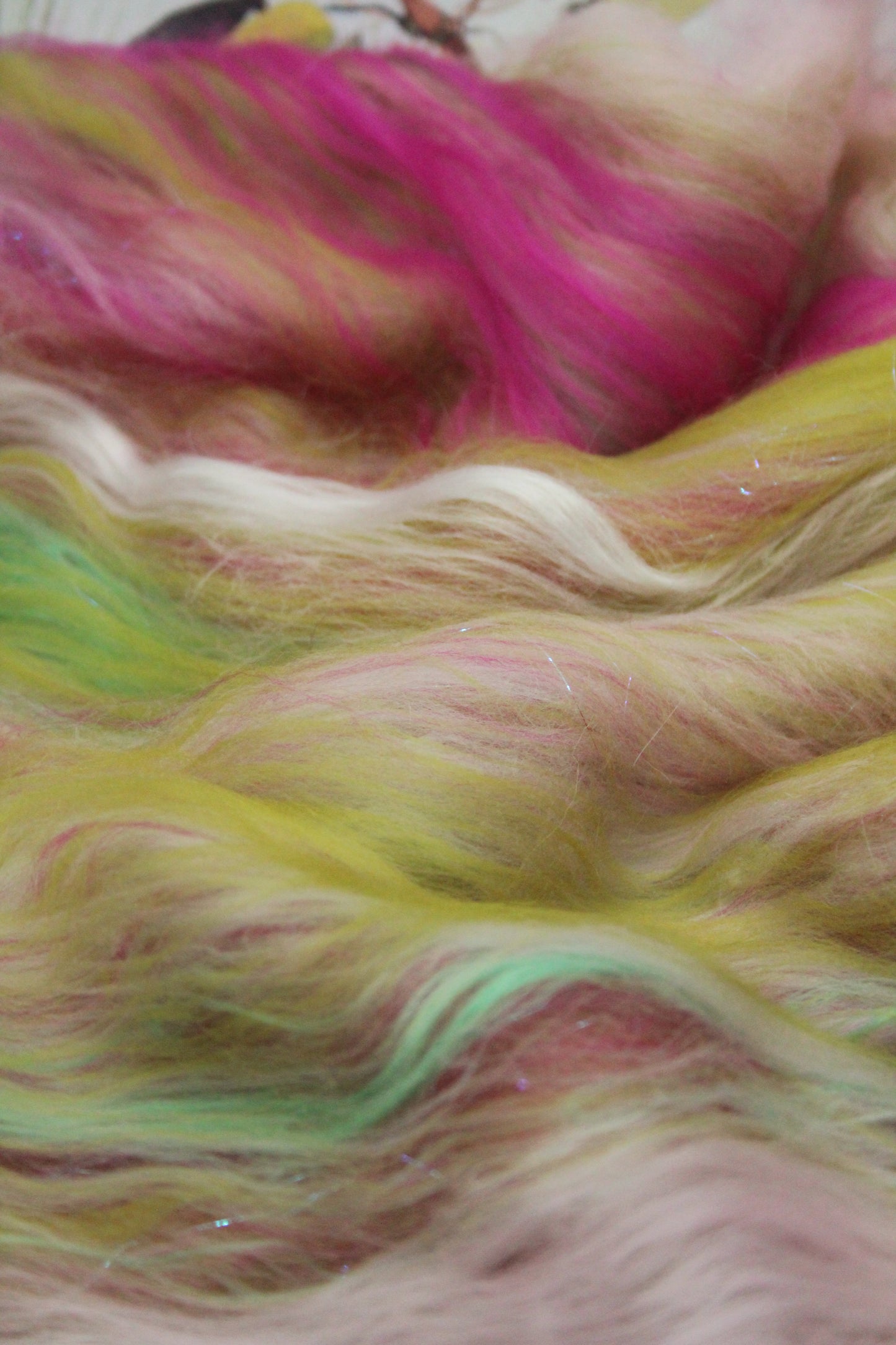 Supersoft Merino Art Batt - Pink Green - 66 grams 2.3 oz - Wool for felting, spinning and weaving