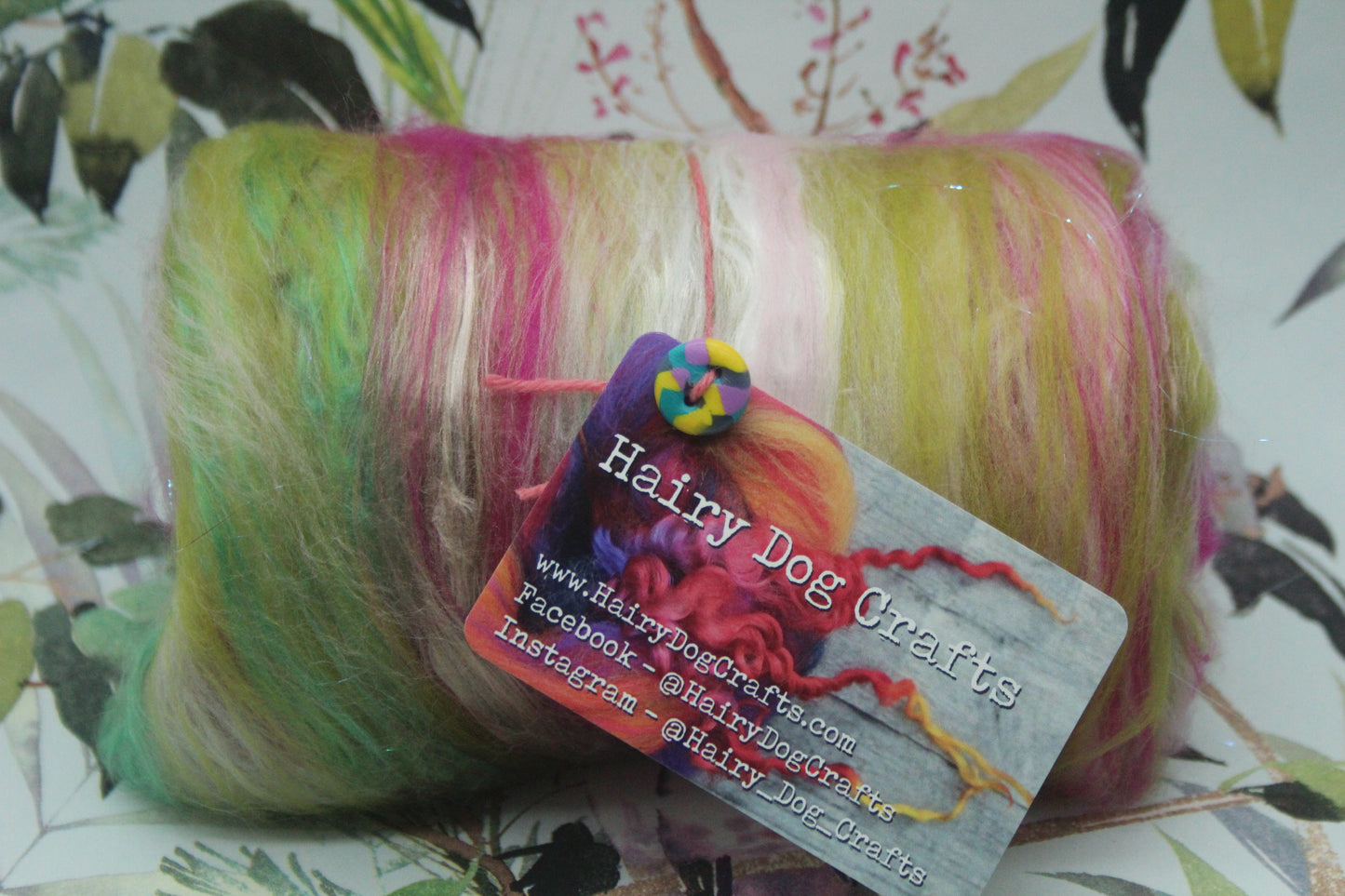 Supersoft Merino Art Batt - Pink Green - 66 grams 2.3 oz - Wool for felting, spinning and weaving