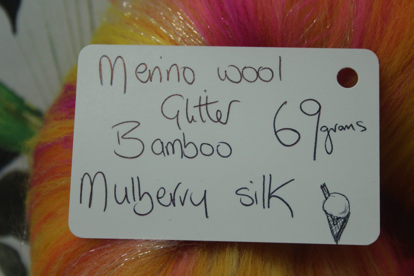 Merino Art Batt - Pink Yellow - 69 grams 2.4 oz - Wool for felting, spinning and weaving