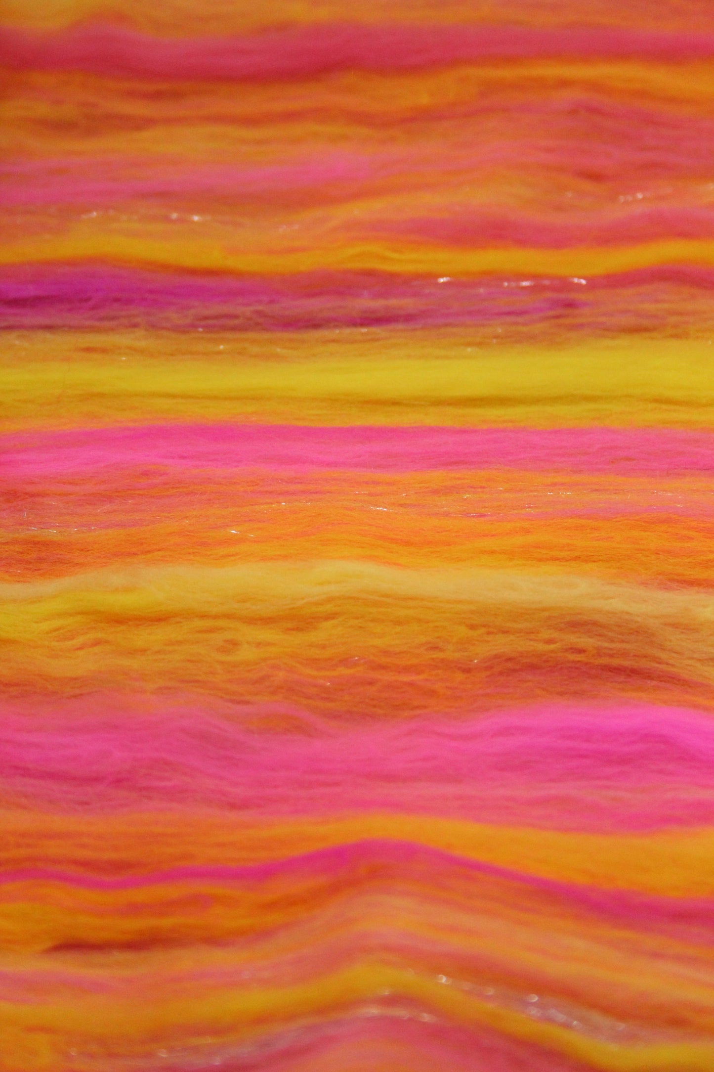 Merino Art Batt - Pink Yellow - 69 grams 2.4 oz - Wool for felting, spinning and weaving