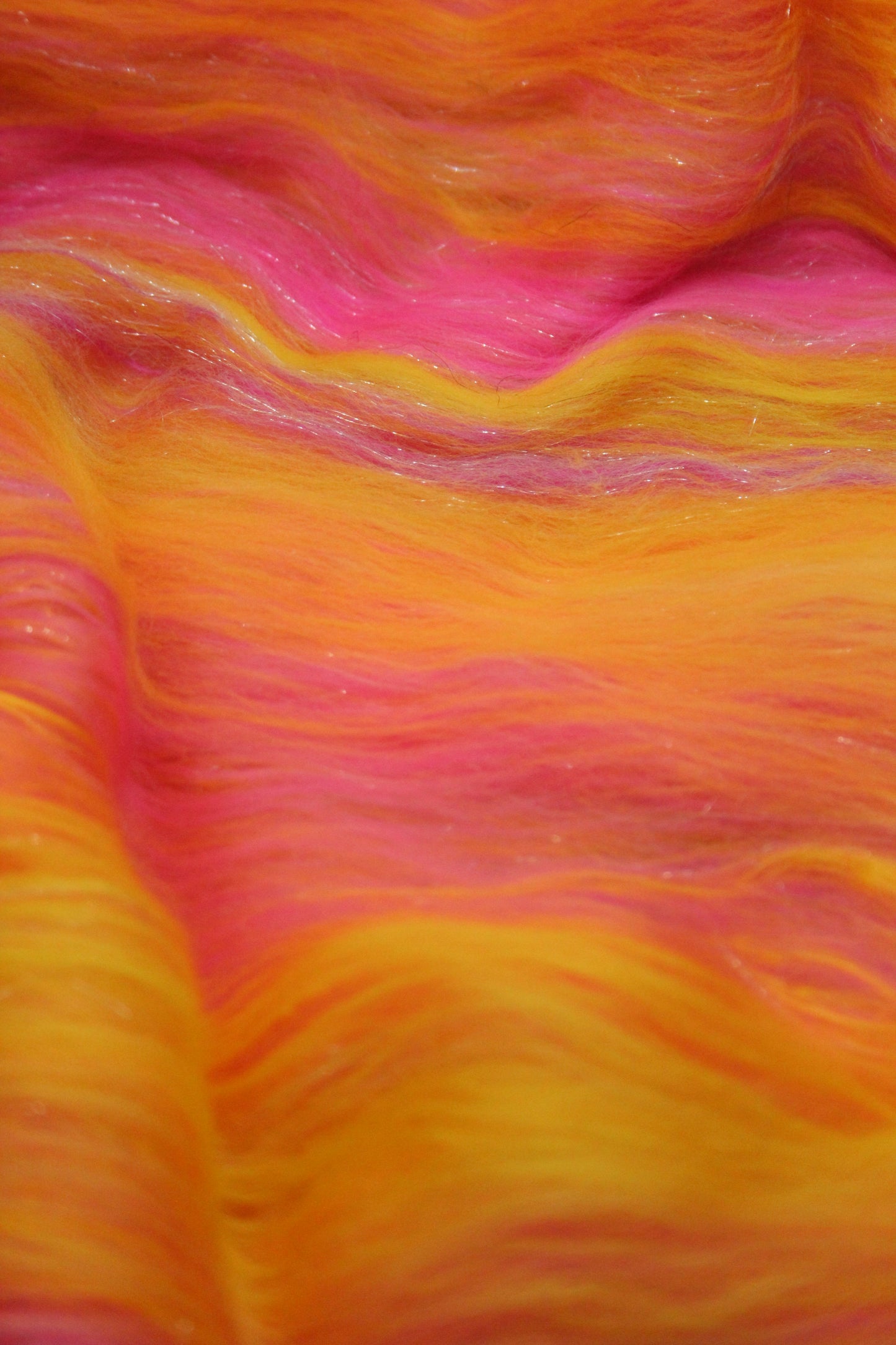 Merino Art Batt - Pink Yellow - 69 grams 2.4 oz - Wool for felting, spinning and weaving