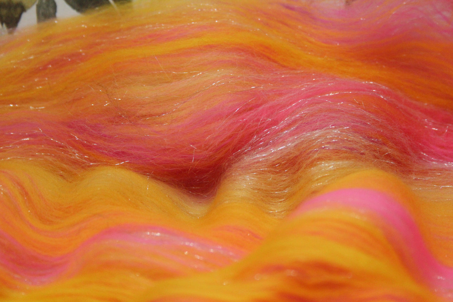 Merino Art Batt - Pink Yellow - 69 grams 2.4 oz - Wool for felting, spinning and weaving