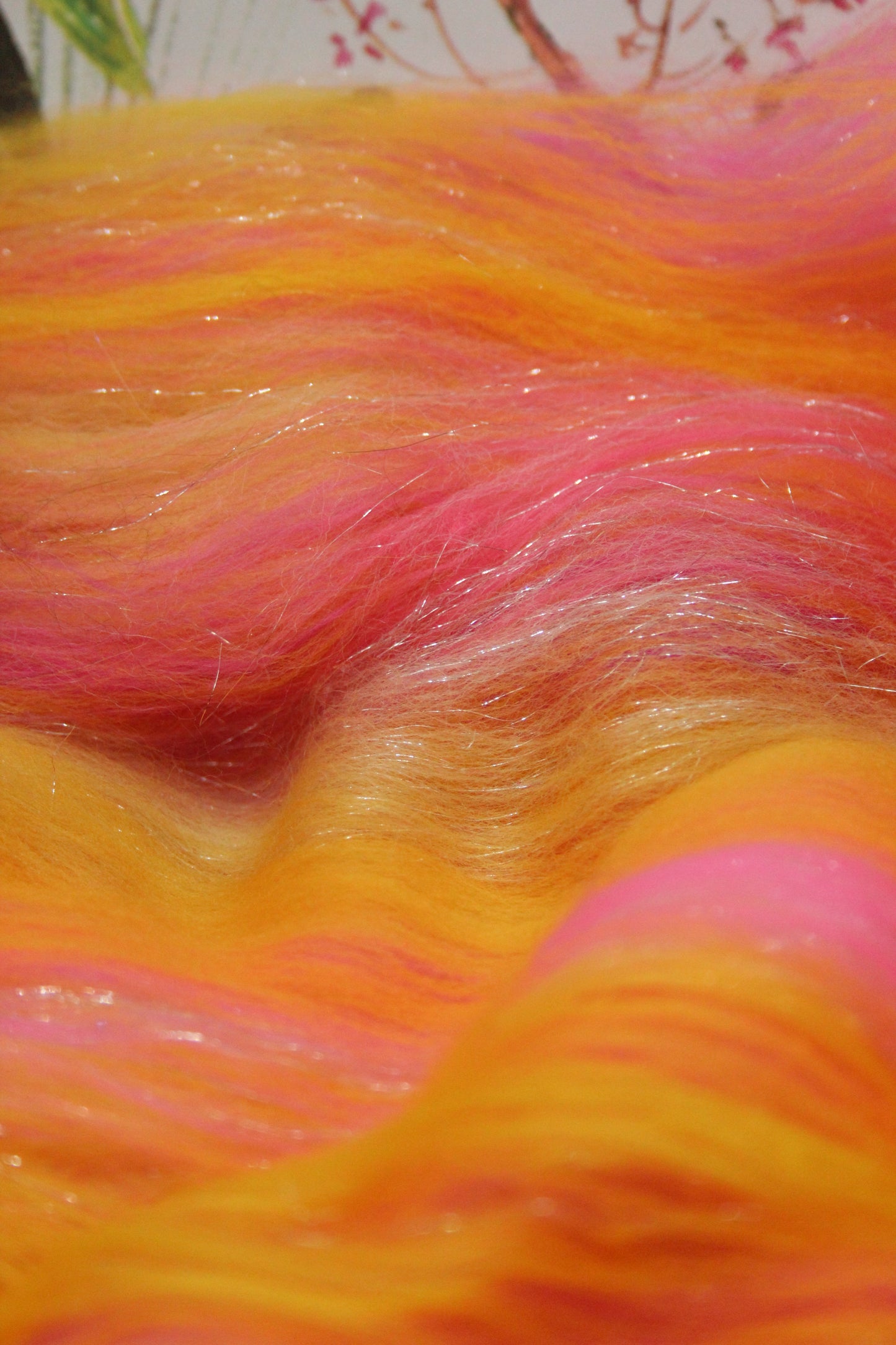 Merino Art Batt - Pink Yellow - 69 grams 2.4 oz - Wool for felting, spinning and weaving