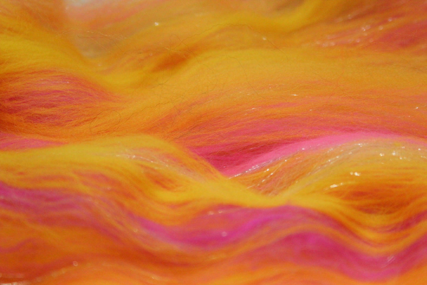 Merino Art Batt - Pink Yellow - 69 grams 2.4 oz - Wool for felting, spinning and weaving