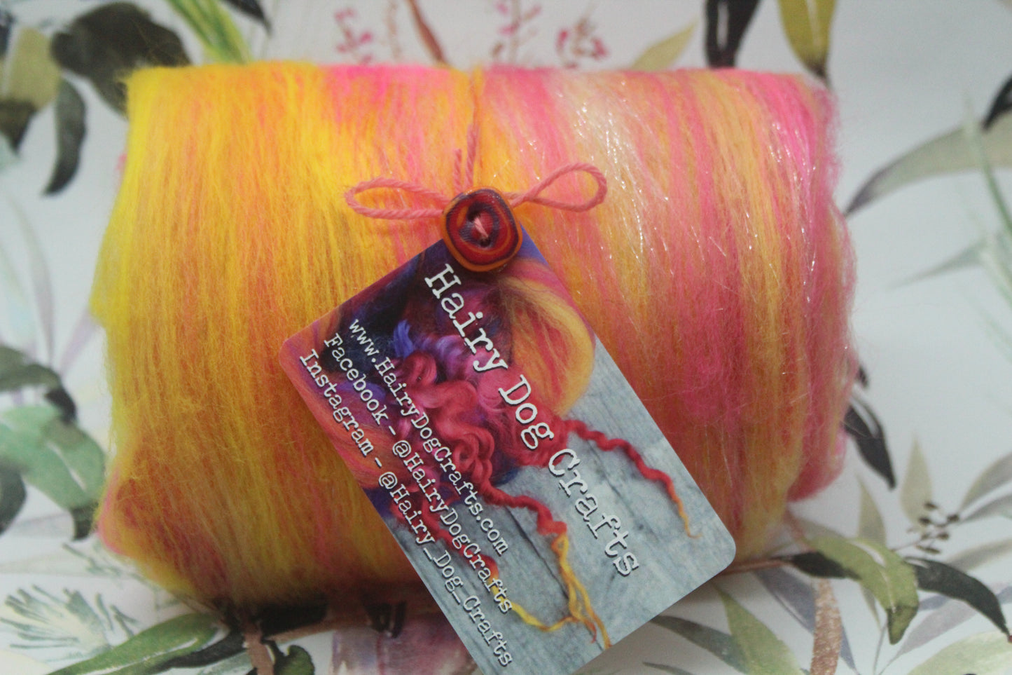 Merino Art Batt - Pink Yellow - 69 grams 2.4 oz - Wool for felting, spinning and weaving