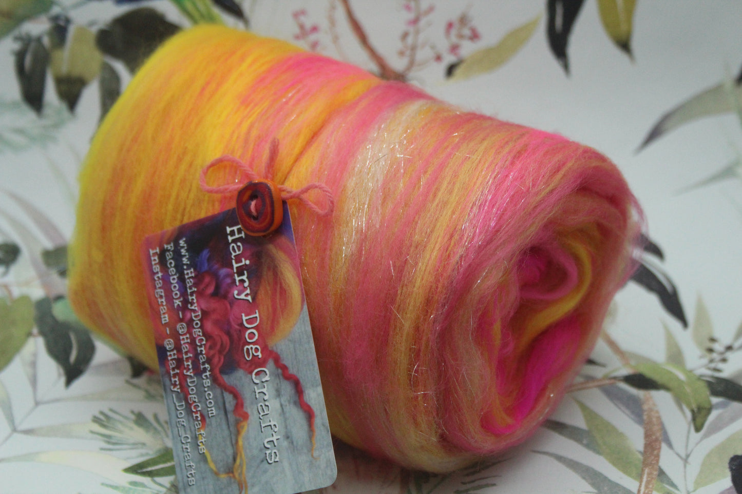 Merino Art Batt - Pink Yellow - 69 grams 2.4 oz - Wool for felting, spinning and weaving