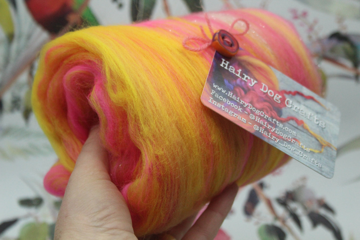 Merino Art Batt - Pink Yellow - 69 grams 2.4 oz - Wool for felting, spinning and weaving