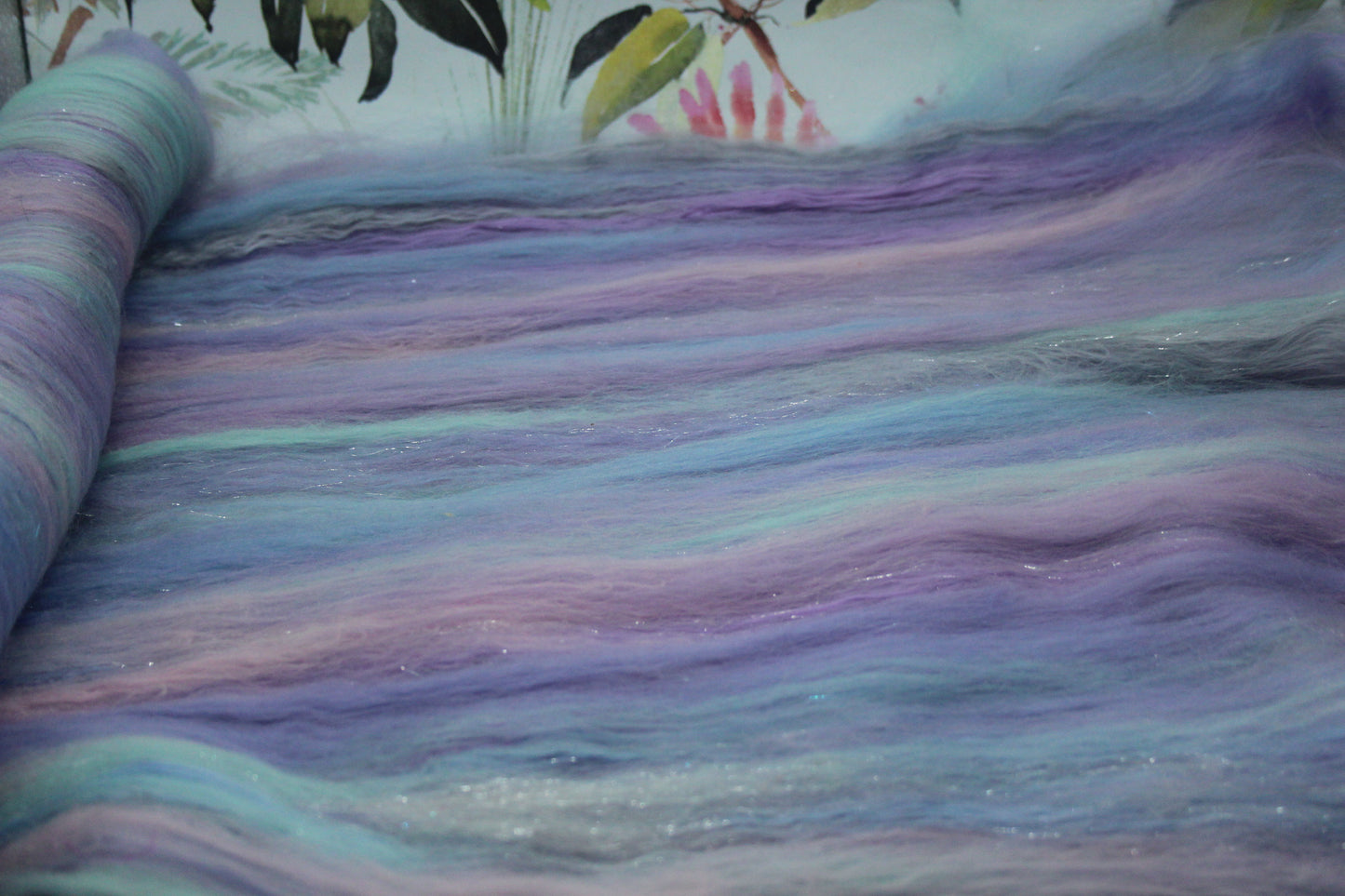 Merino Art Batt - Purple Blue Pink - 90 grams 3.1 oz - Wool for felting, spinning and weaving