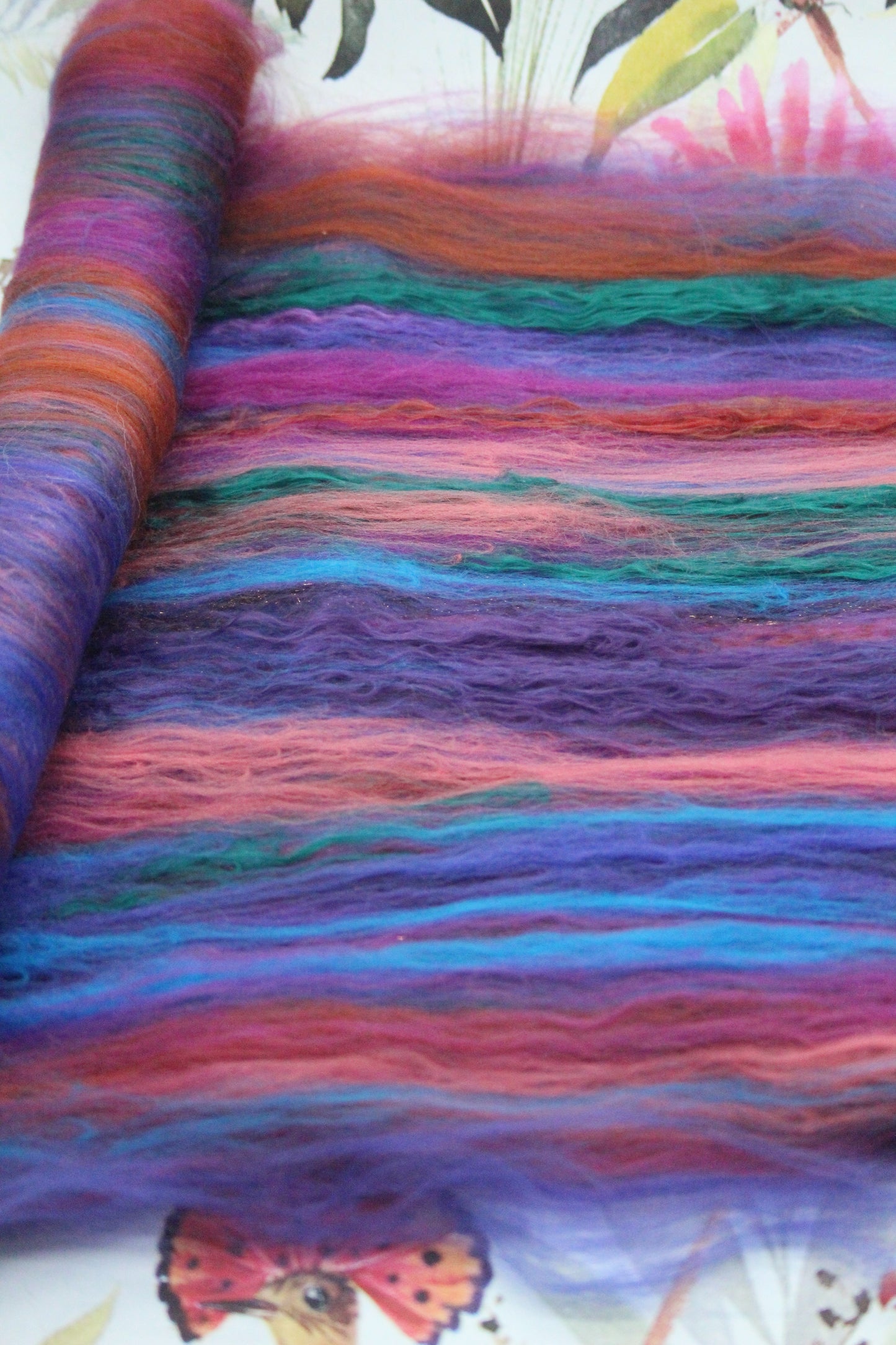 Merino Art Batt - Ultraviolet Brown Blue Pink - 59 grams 2 oz - Wool for felting, spinning and weaving