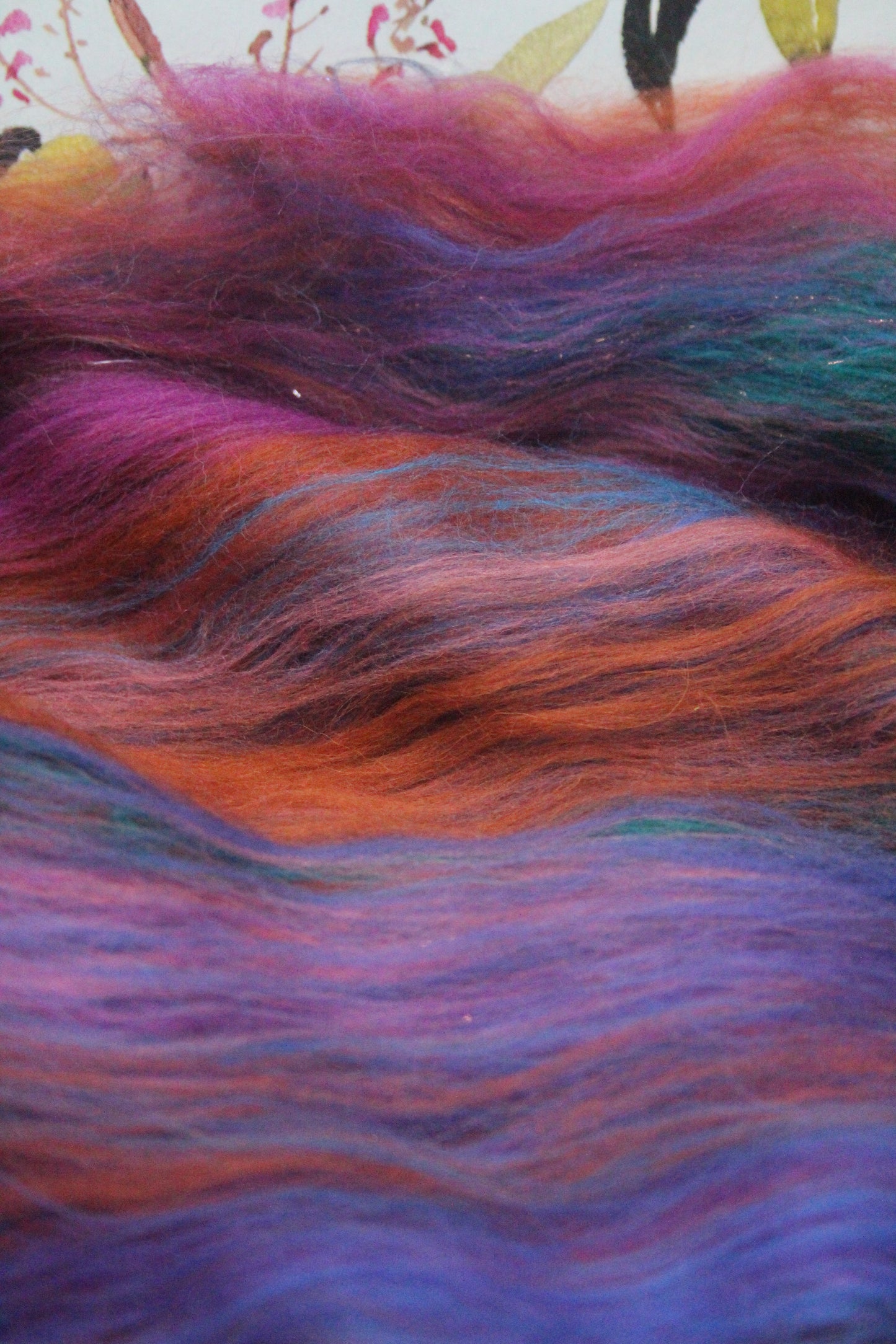 Merino Art Batt - Ultraviolet Brown Blue Pink - 59 grams 2 oz - Wool for felting, spinning and weaving