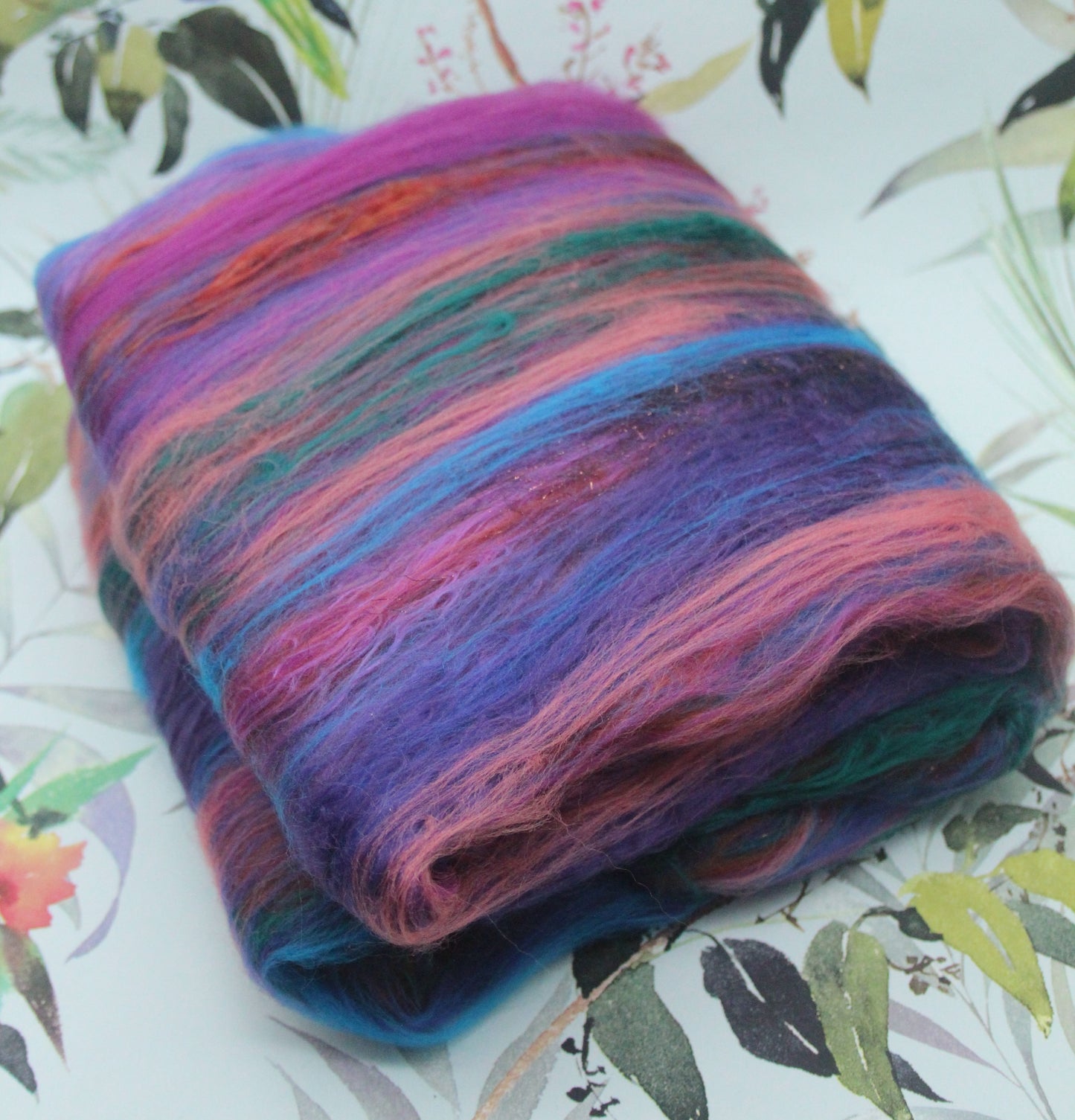 Merino Art Batt - Ultraviolet Brown Blue Pink - 59 grams 2 oz - Wool for felting, spinning and weaving