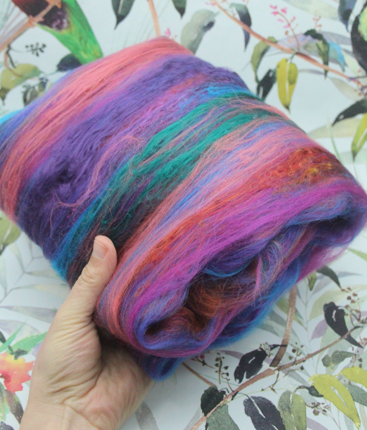 Merino Art Batt - Ultraviolet Brown Blue Pink - 59 grams 2 oz - Wool for felting, spinning and weaving