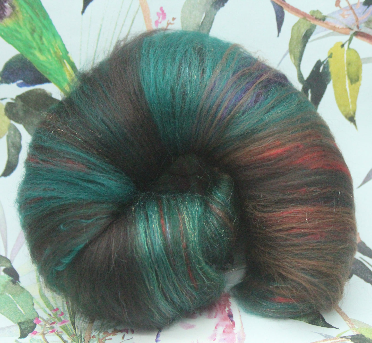 Merino Art Batt - Green Brown - 72 grams 2.5 oz - Wool for felting, spinning and weaving