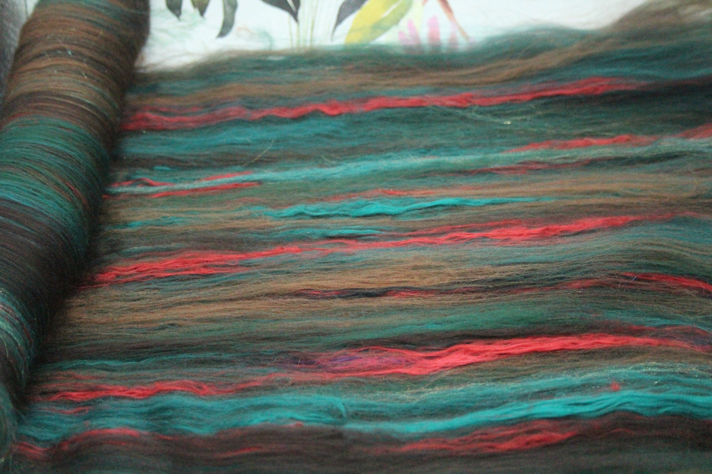 Merino Art Batt - Green Brown - 72 grams 2.5 oz - Wool for felting, spinning and weaving