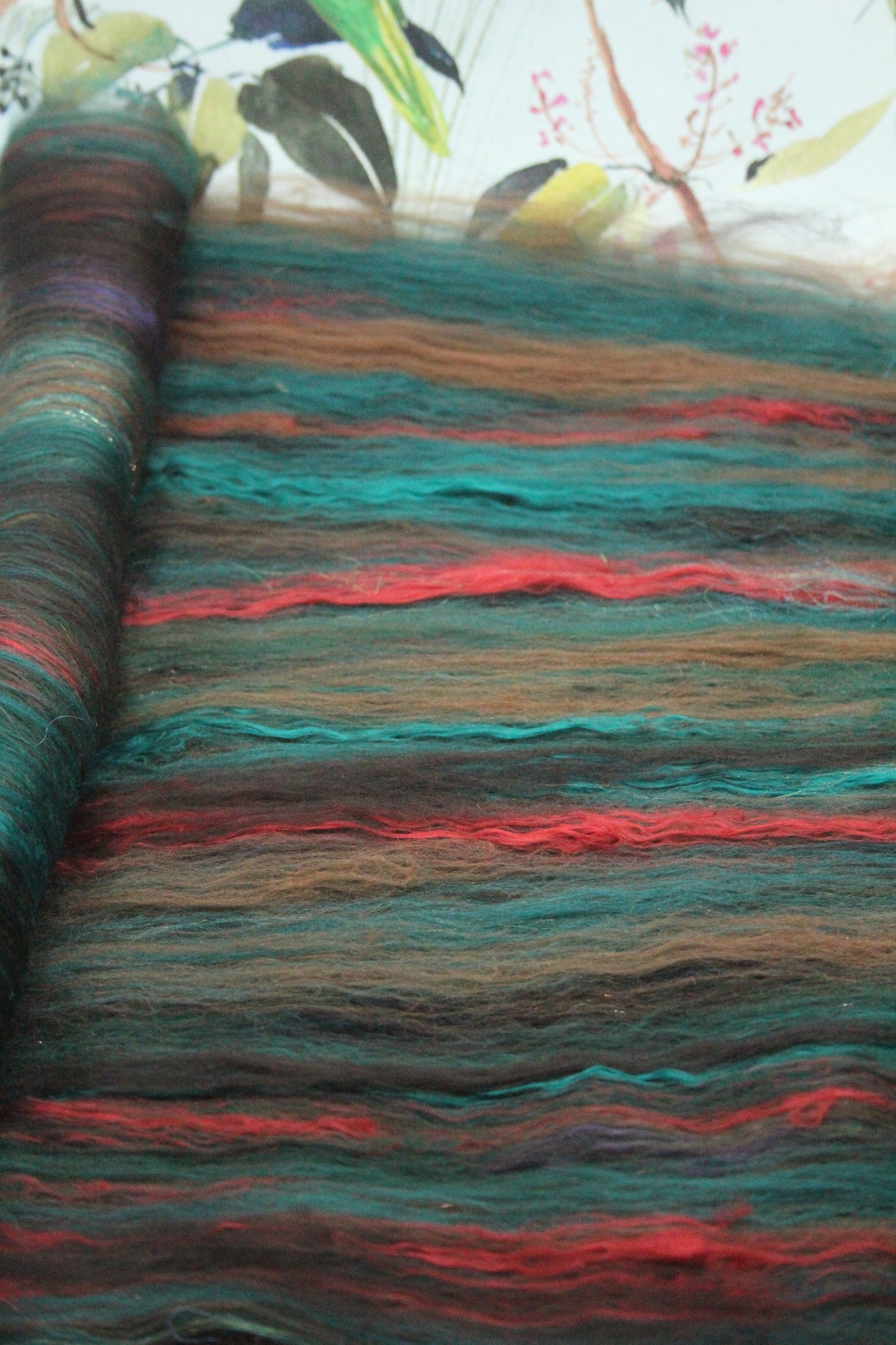 Merino Art Batt - Green Brown - 72 grams 2.5 oz - Wool for felting, spinning and weaving