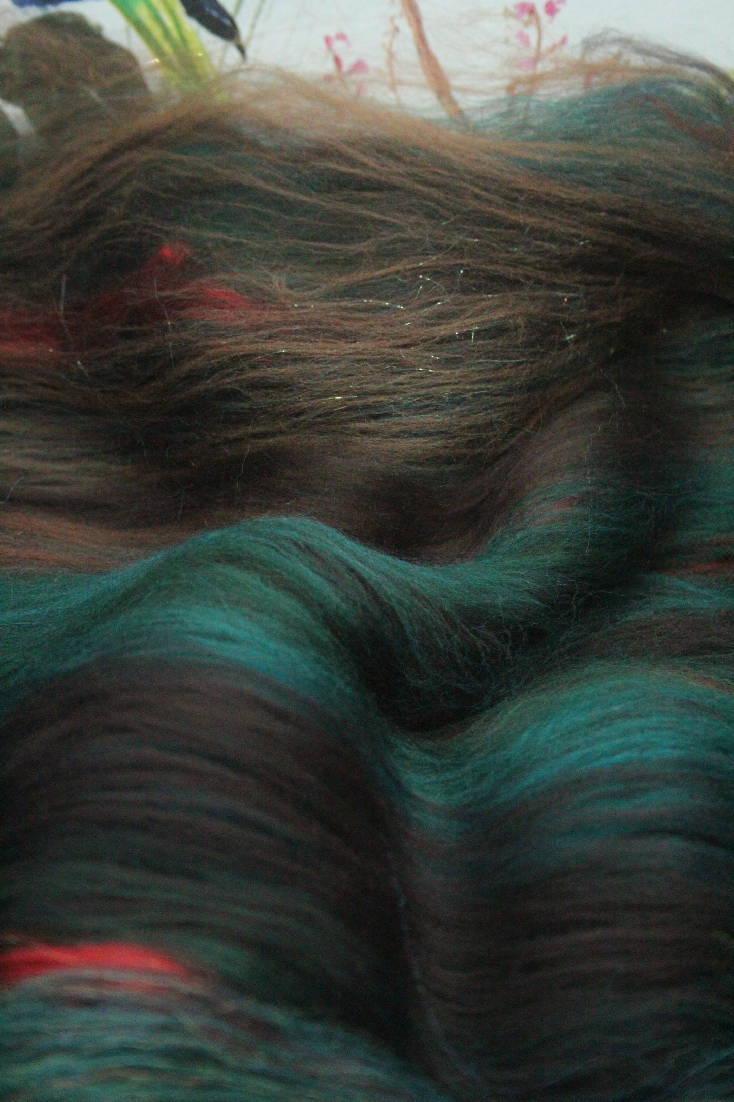 Merino Art Batt - Green Brown - 72 grams 2.5 oz - Wool for felting, spinning and weaving